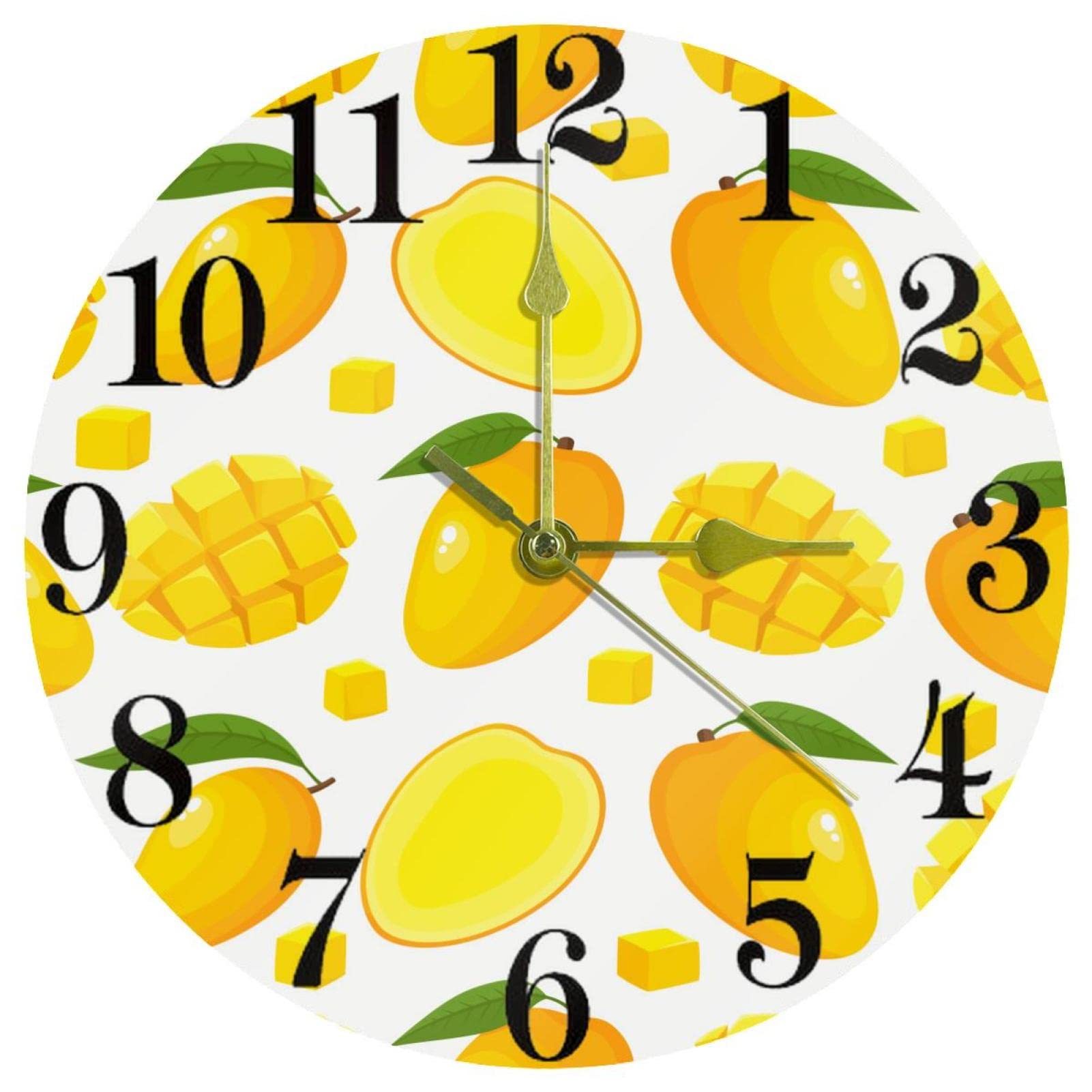 Horloge murale jaune mangue pour décorer la cuisine et le bureau
