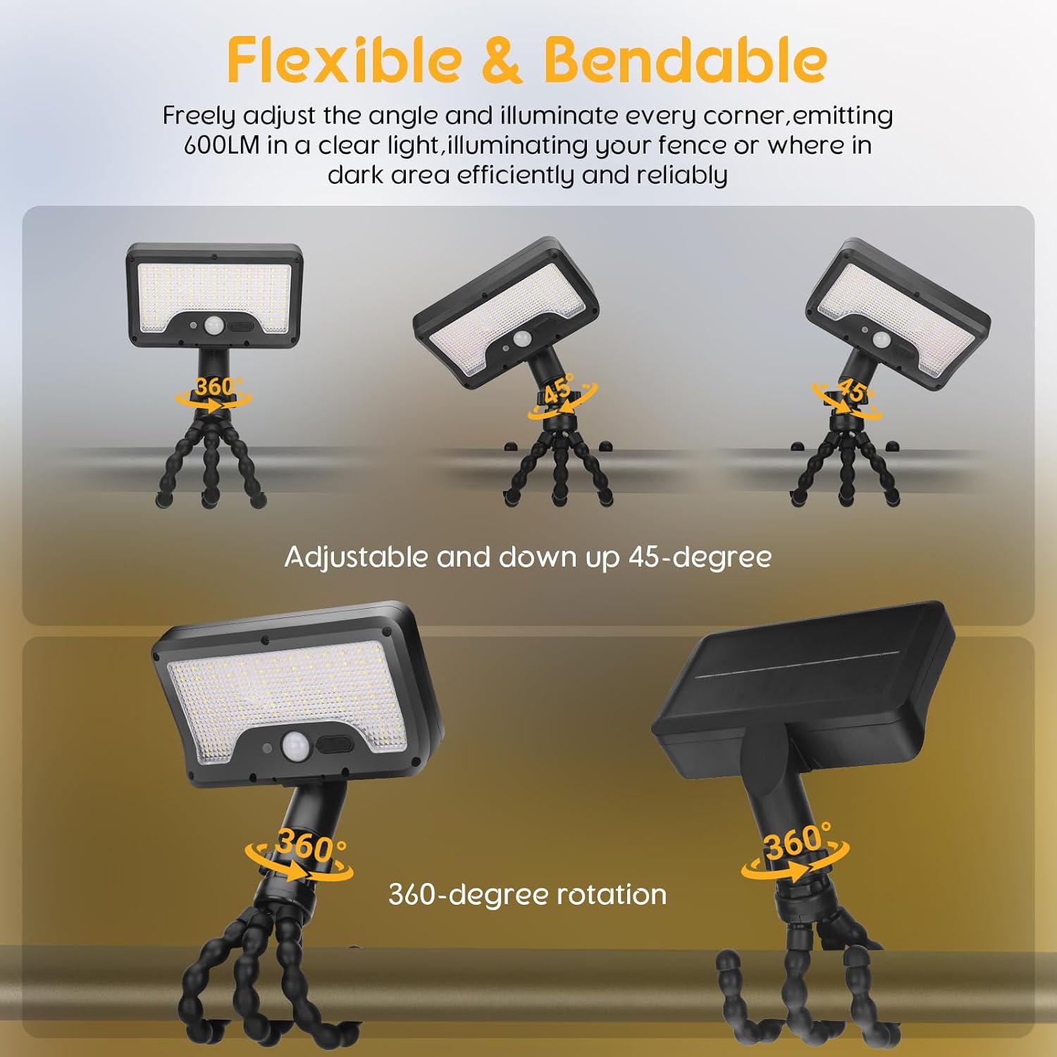 Chelhead Solar Power Motion Sensor Flood Lights Dual Charging Solar Floodlight Compatible with Wall Camping Porch Deck RV Camper Trailers Truck