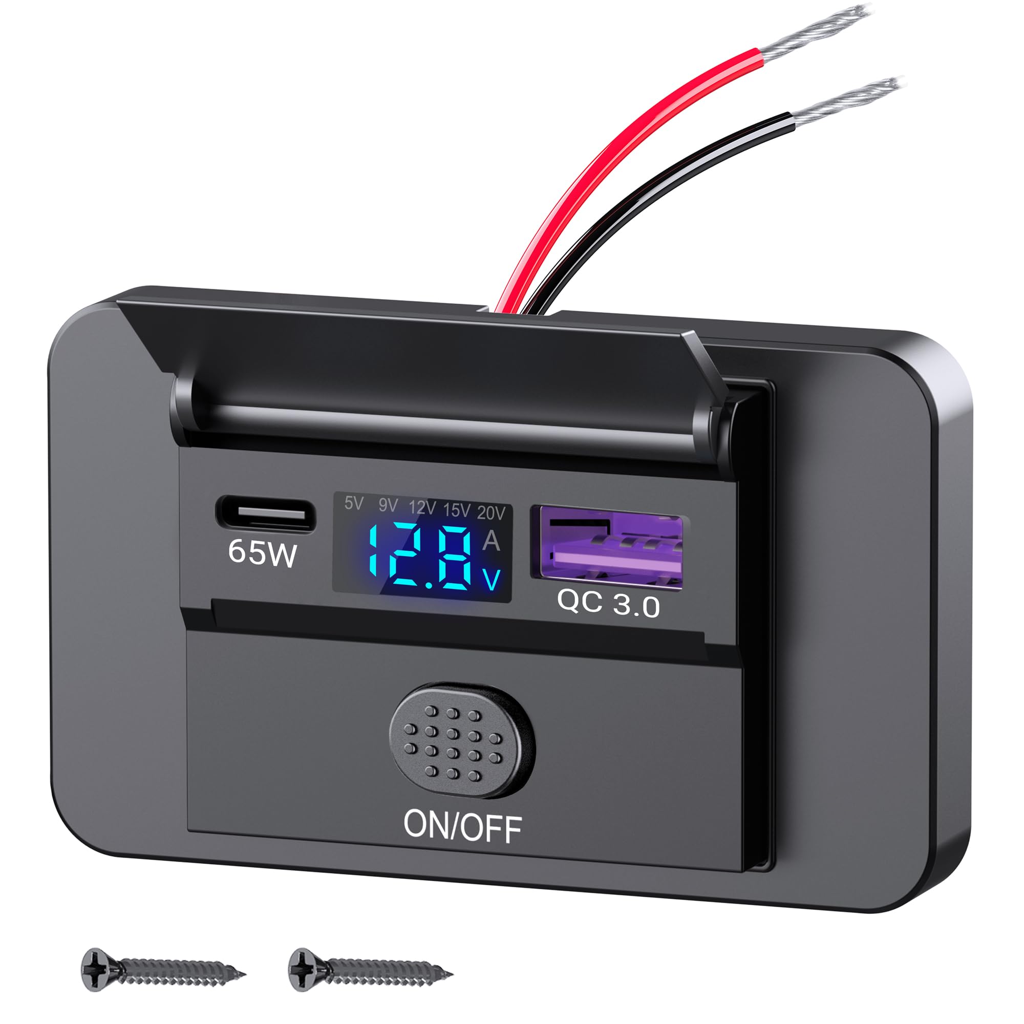 Daakro 2 stuks USB-laadbus, 12 V, autolader, dual QC3.0, USB & Dual PD3.0 type C, snellader voor mobiele telefoon, waterdicht, met schakelaar, voor 12 V/24 V caravans, auto's, motorfietsen