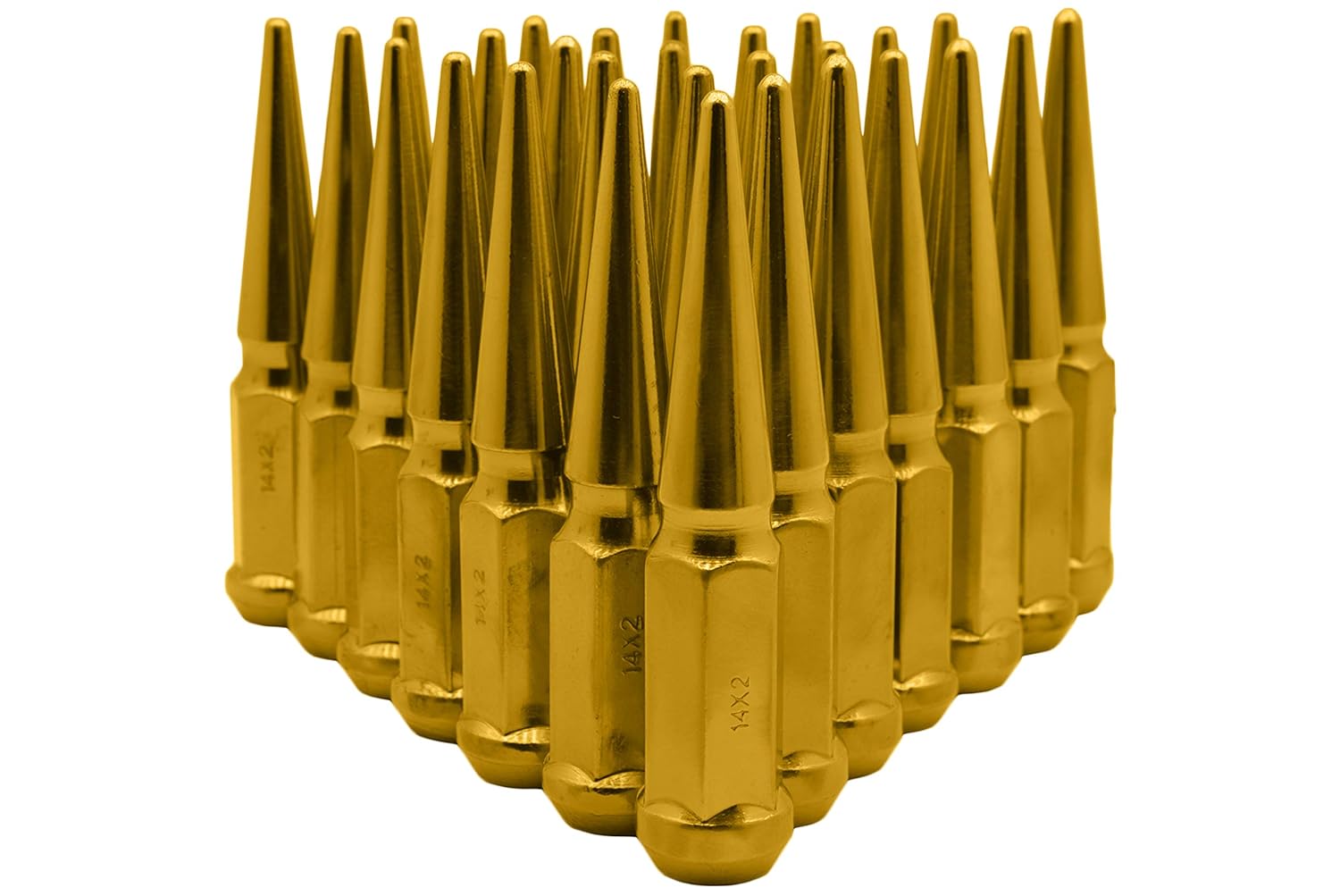 20 Pc Candy Gold Spike Lug Nuts Powder Coated | Steel | 4.5" Tall | M14x1.5 Thread Pitch + More 1 Key Compatible with Dodge Charger SRT SXT 2009-2020 Challenger SRT Demon + More 5x5.5
