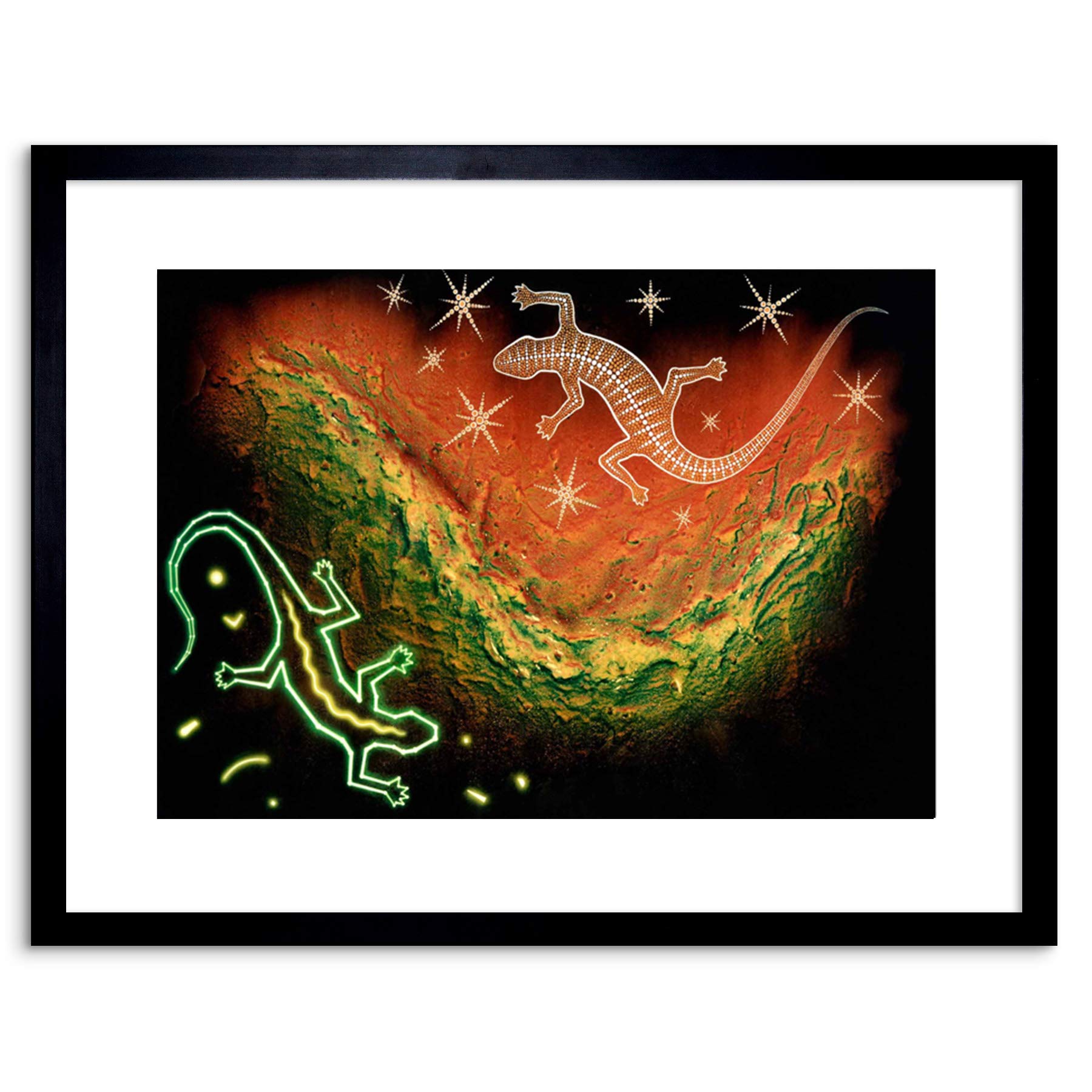 Wee Blue Coo PAINTING DRAWING ABORIGINAL AUSTRALIAN LIZARD STYLE FRAMED PRINT F97X4529