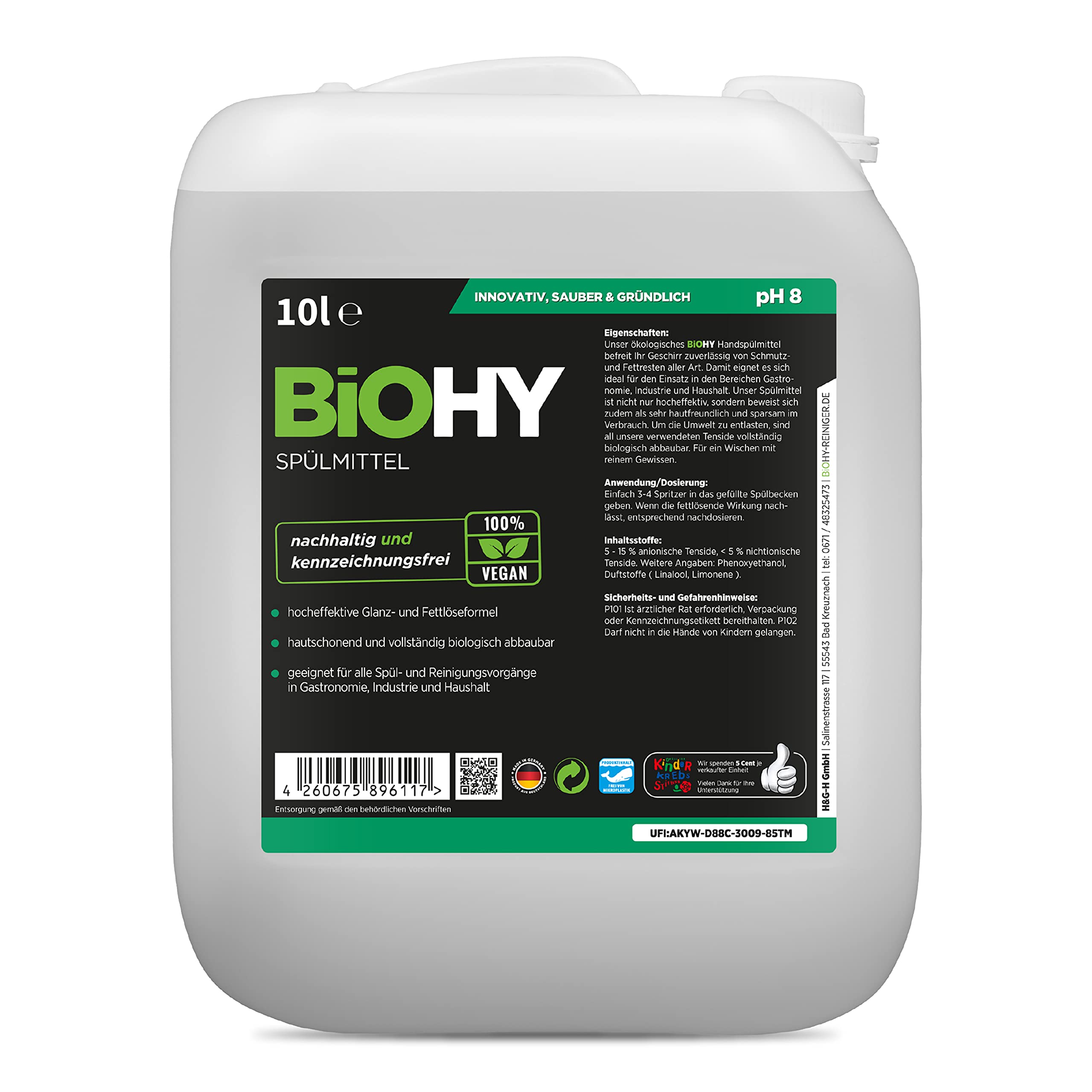 BiOHY BiOHY Set di detersivi per piatti, tanica da 10 litri, accessori | | | Detersivo | Rubinetto | Dosatore | Contenitore di miscelazione | Spazzola per lavaggio | Detergente ecologico per una