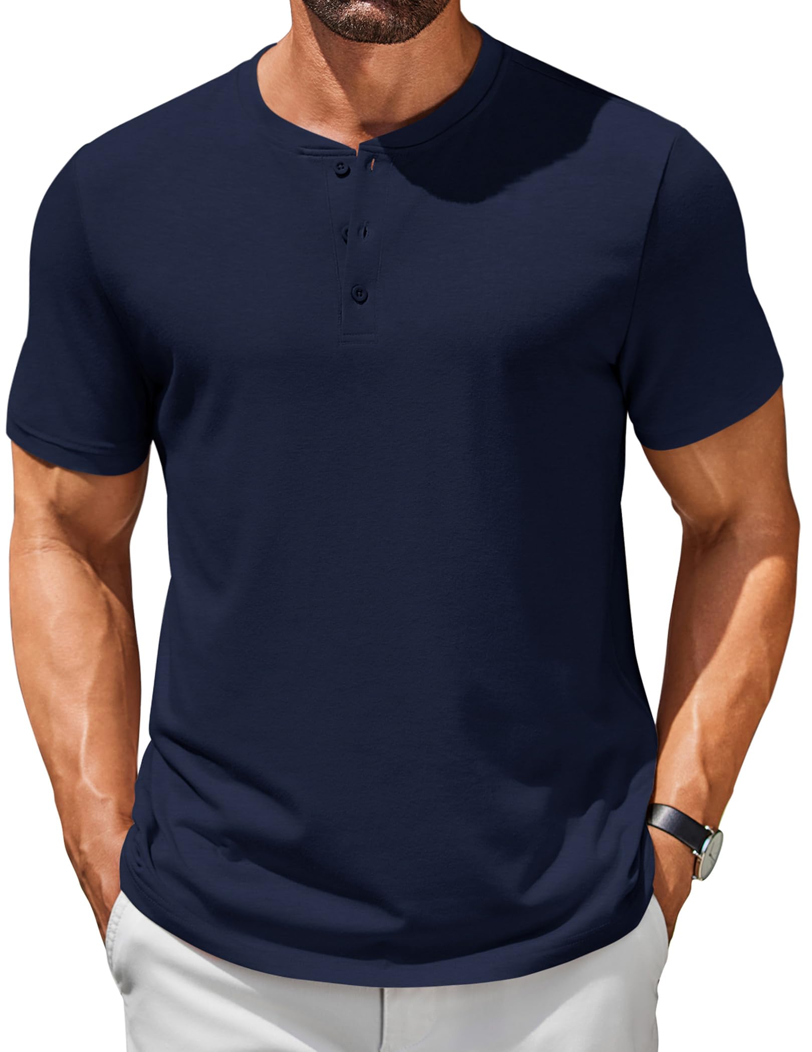 COOFANDY Henley Men's Short-Sleeved Summer Casual T-Shirt with Button Placket