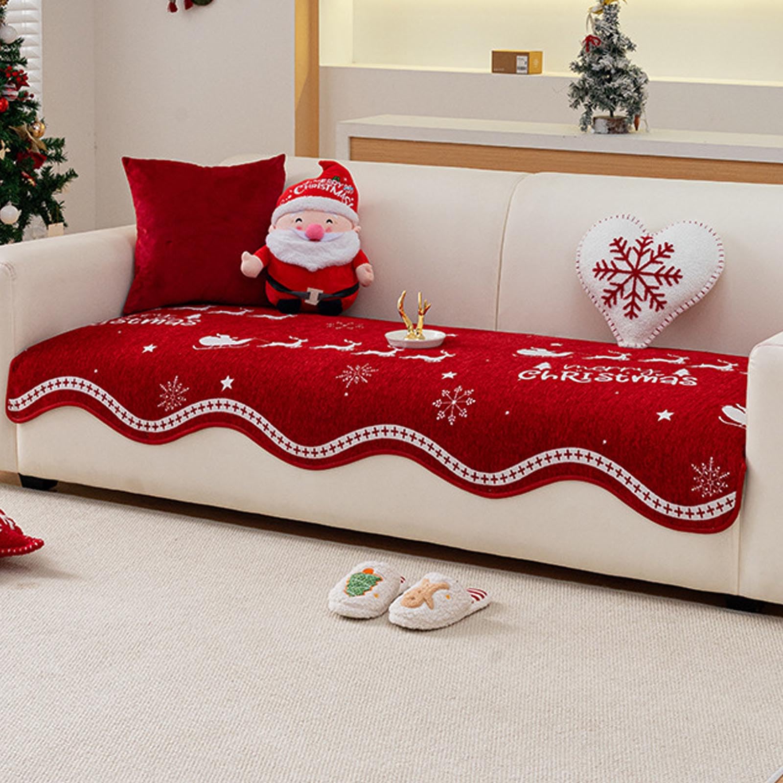 Housse de canapé chenille de Noël pour canapé sectionnel avec taie