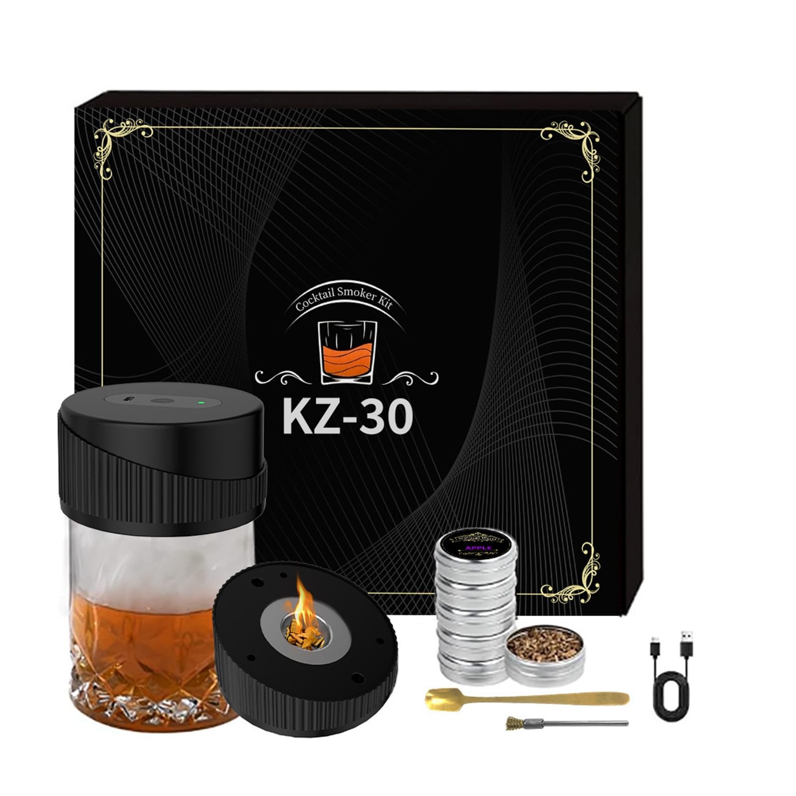 Kit de Fumoir Cocktail, Ensemble Fumeur Cocktail avec 4 copeaux Bois Kit de Fumoir Cocktail, Ensemble Fumeur Cocktail avec 4 copeaux Bois