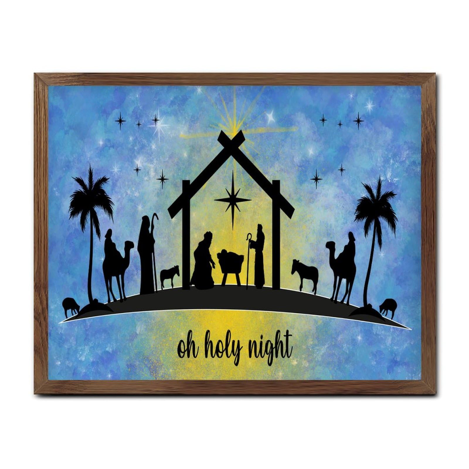 Panneau de Noël Oh Holy Night en bois pour décoration murale d'entrée