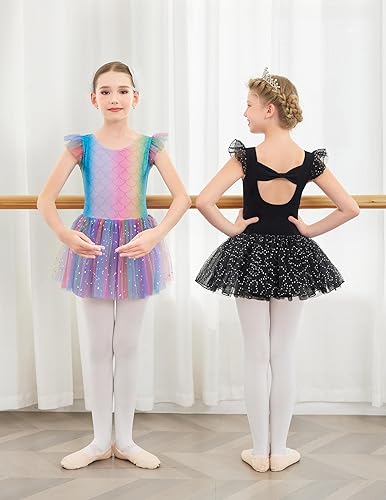 Miniatura 4 de Zaclotre Leotardos de ballet con volantes de manga corta con falda de tutú, vestido de baile para niñas