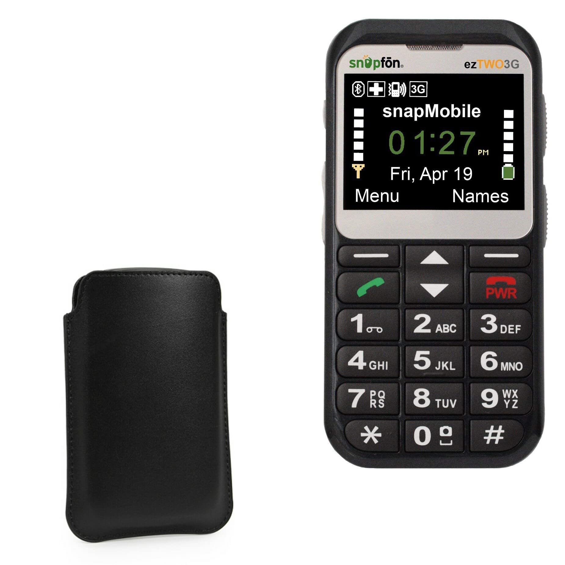 BoxWaveCase Compatible with Snapfon EzTWO (Case Genuine Leather Pouch, Slim Real Leather Luxury Lightweight Pocket for Snapfon EzTWO - Nero Black