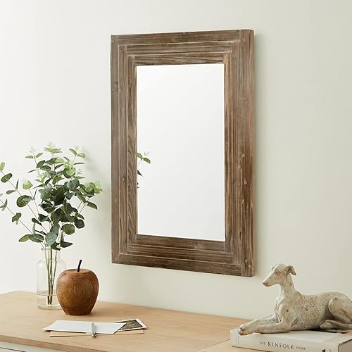 FUIN Espejo rectangular de 24 x 36 pulgadas con marco de madera rústica para colgar en la pared, espejo decorativo para baño, dormitorio, tocador,
