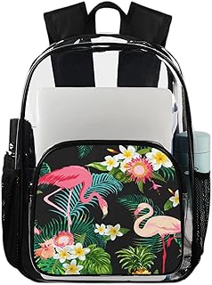 Mochila transparente padrão tropical, mochila transparente impermeável com flor de flamingo mochila transparente de PVC com alça de ombro reforçada para escola, trabalho, viagens, Multicor