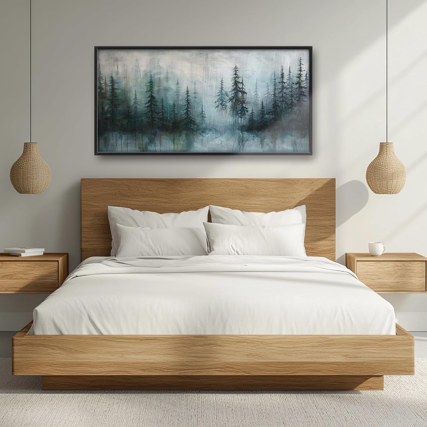 Forest Large Framed Wall Art for Living Room Green Pine Tree Oversize Canvas Prints Nature Big Pictures Painting Artwork Home Decor for Bedroom Dining 60"x30"