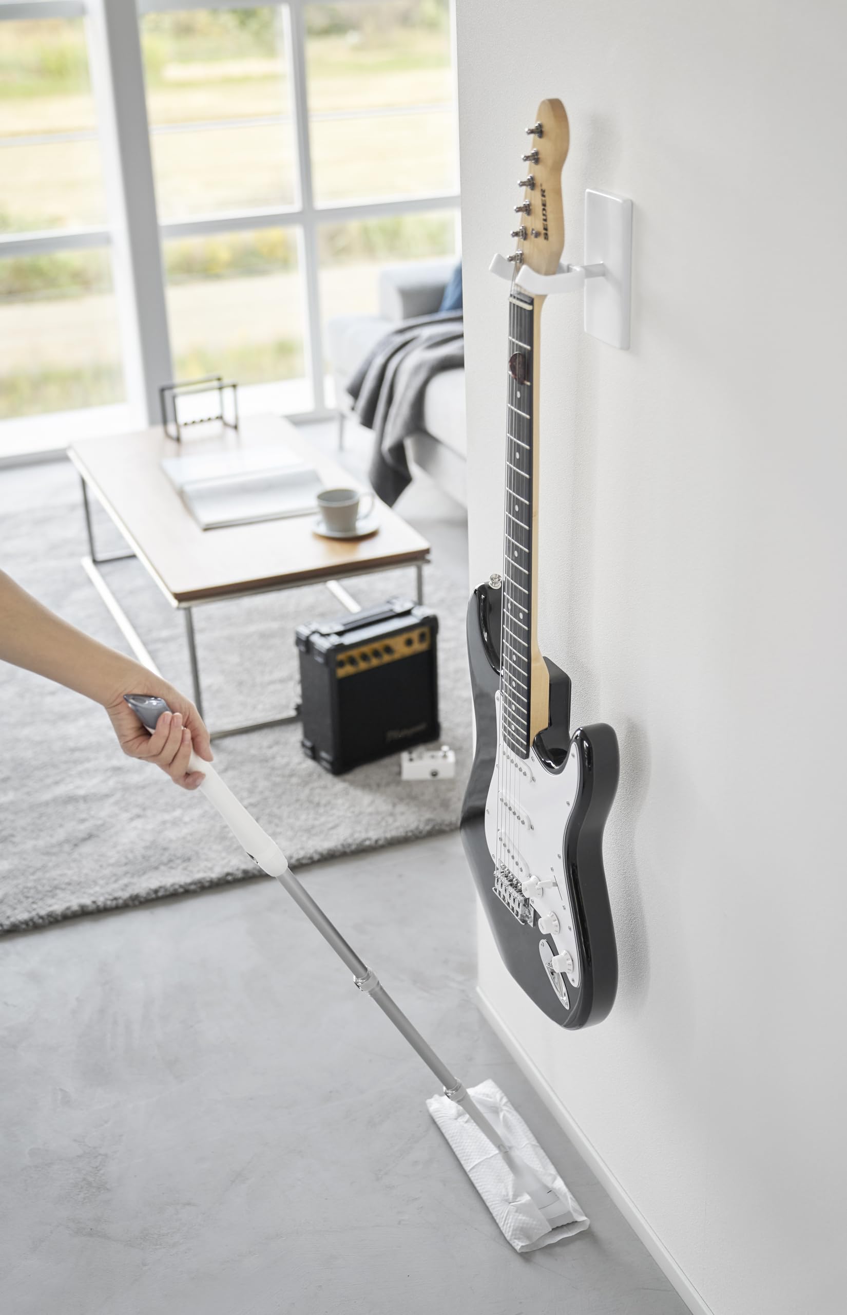 YAMAZAKI 1925 TOWER WallMounted Guitar Holder, white, Steel/Silicone/ABS Resin, 8 x 11.5 x 14 cm