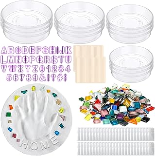 Jetec 12 Set DIY Stepping Stone Mold Kit for Creating Stepping Stones Garden Markers Round Concrete, Number Letter Mold Mosaic Tiles Plastic Disposable Gloves Wooden Sticks, No Concrete Mix(Four Size)