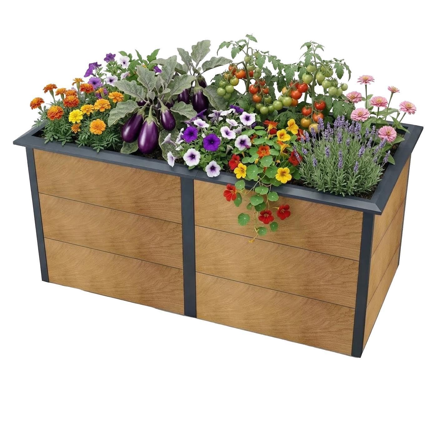Metzler Jardinière surélevée pour le jardin – Acier en imitation bois | Avec protection intégrée contre les limaces | Jardinière de jardin en métal résistant aux intempéries, bac à plantes, jardinière