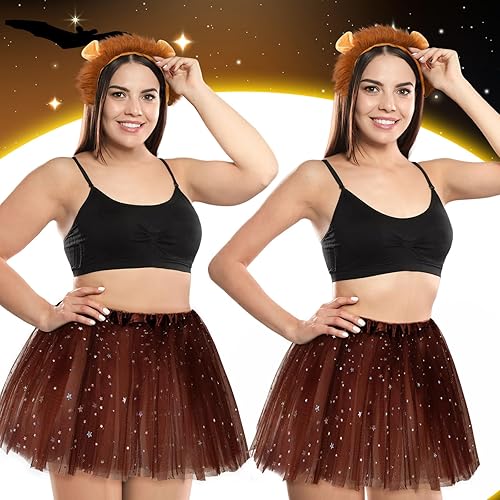 Miniatura 3 de Newcotte Disfraz de Halloween de 3 piezas de disfraz de animal con orejas tutú, diadema, cola y cola para disfraz de disfraces para jóvenes