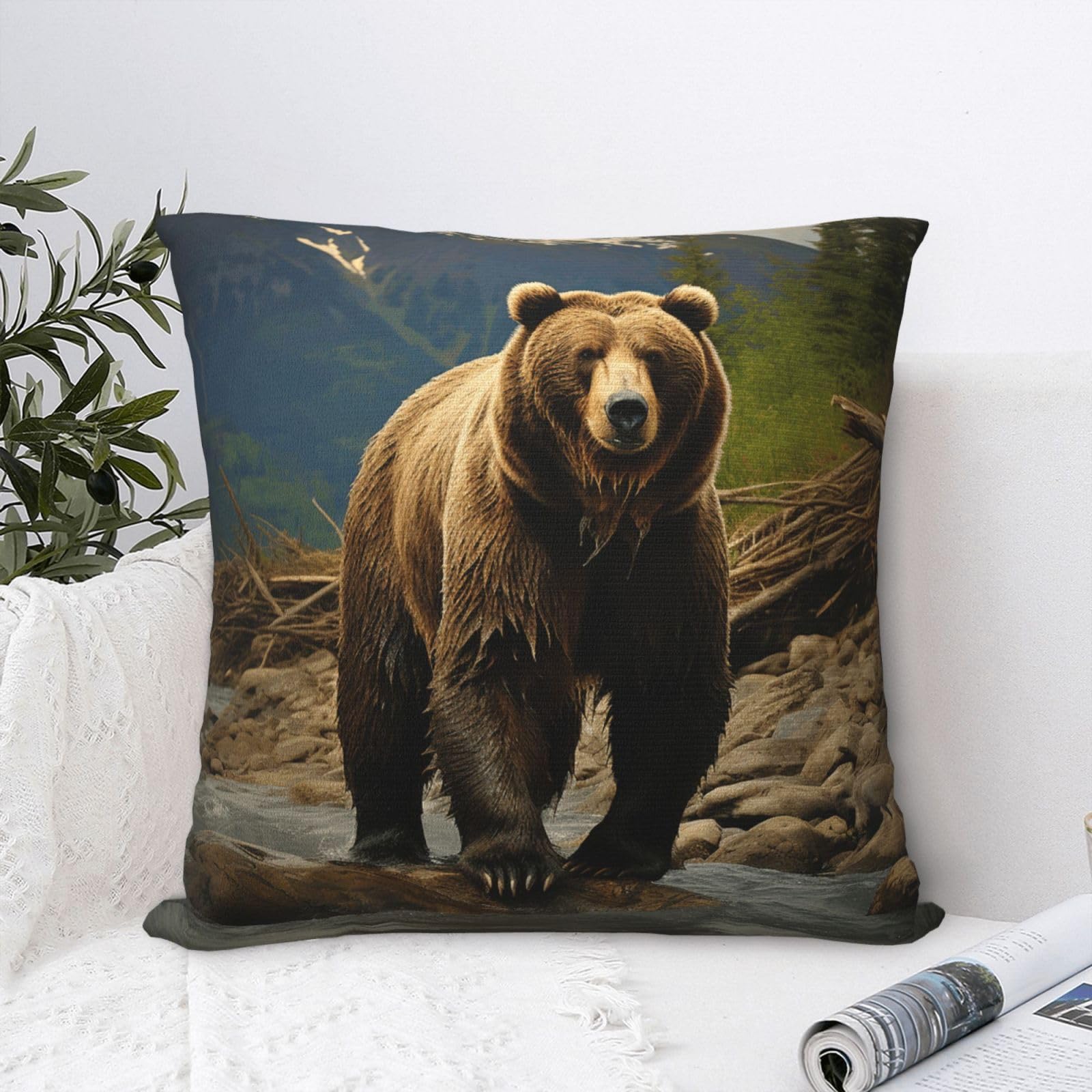 FodPand Luxury Velvet Throw Pillow Covers 18"x18" Super Soft Decorative Pillow Cases - Brown Bear Pillowcases Modern Lumbar Cushion Cases for Couch Sofa Bed Pillow Shams