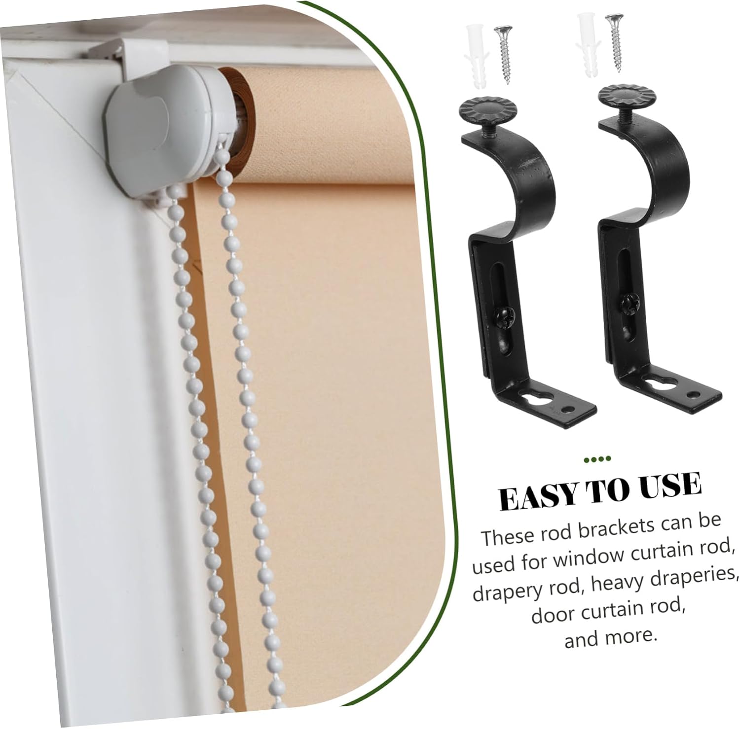 PRETYZOOM 4PCS Adjustable Curtain Rod Brackets for Wall Mount Extendable Curtain Support Holders Heavy Duty Hardware for Drapery Installation