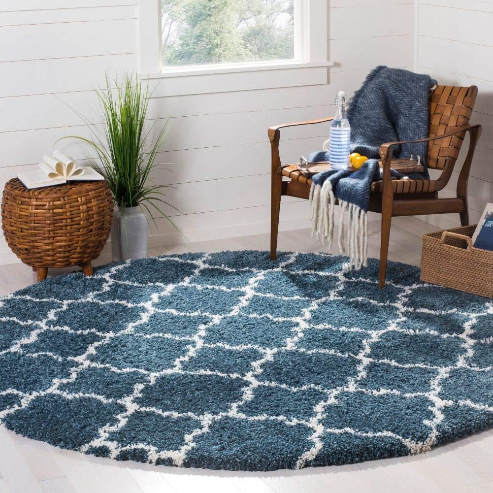 SAFAVIEH Hudson Shag Collection 7' Round Beige/Ivory SGH282F Moroccan Trellis Non-Shedding Living Room Bedroom 2-inch Thick Area Rug