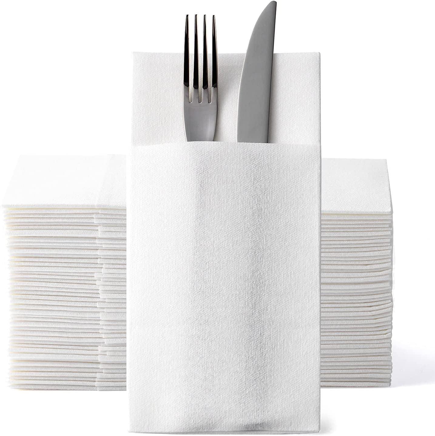 MORGIANA 200 Pack Linen Feel White Napkins & MORGIANA 100 Pack White Pocket Napkins