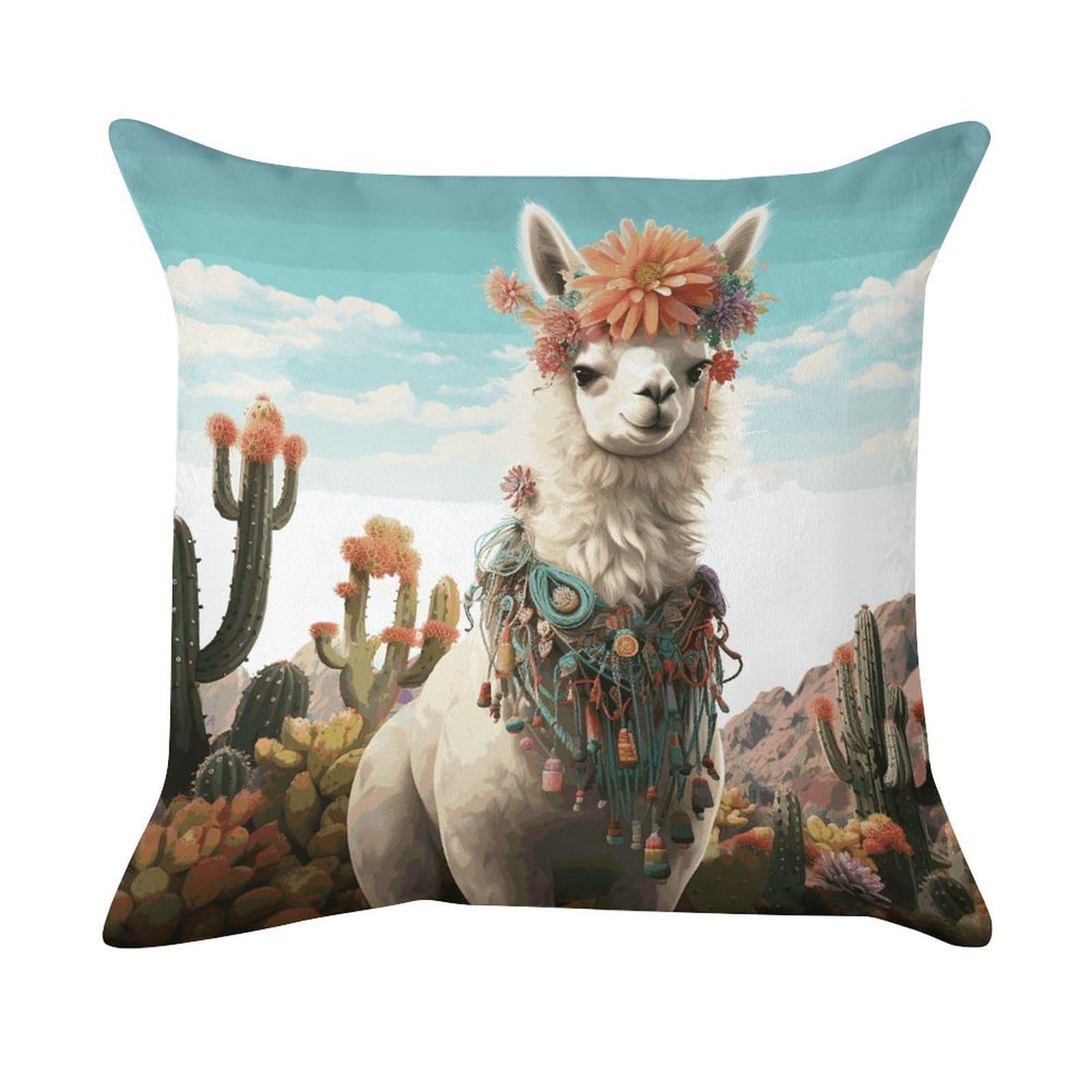 FekiLoot Throw Pillow Cover Mexican Llama Cactus Painting Art Decorative Square Pillow Cover Comfort Breathable Pillowcases Soft Velvet Square Modern Cushion Covers for Sofa Couch