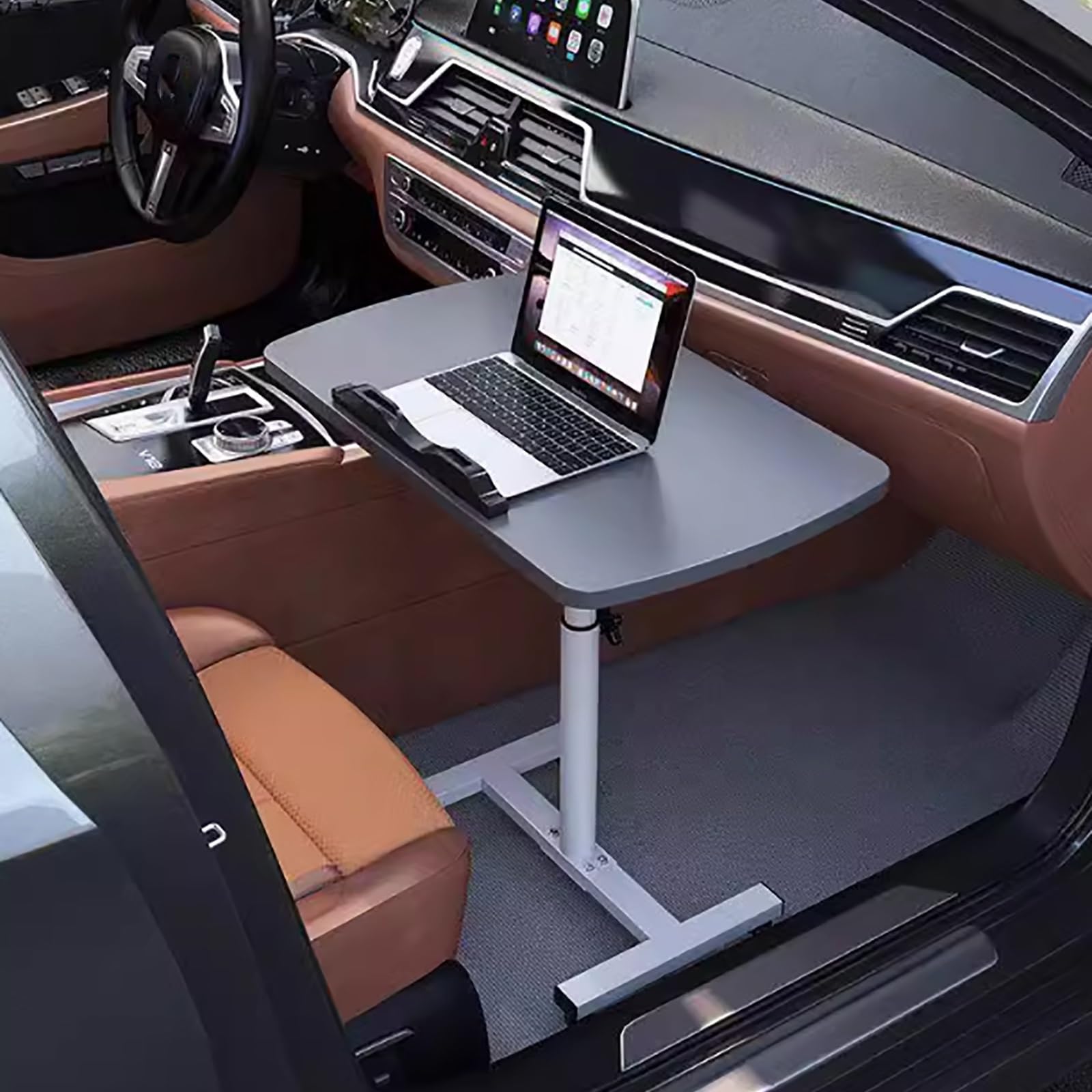 Table Pliante pour Camping-Car, Table de Repas Pliable à Hauteur Réglable, Poste de Travail Informatique avec Support en Tube d'acier et Plateau en MDF(Gray,48x30cm)