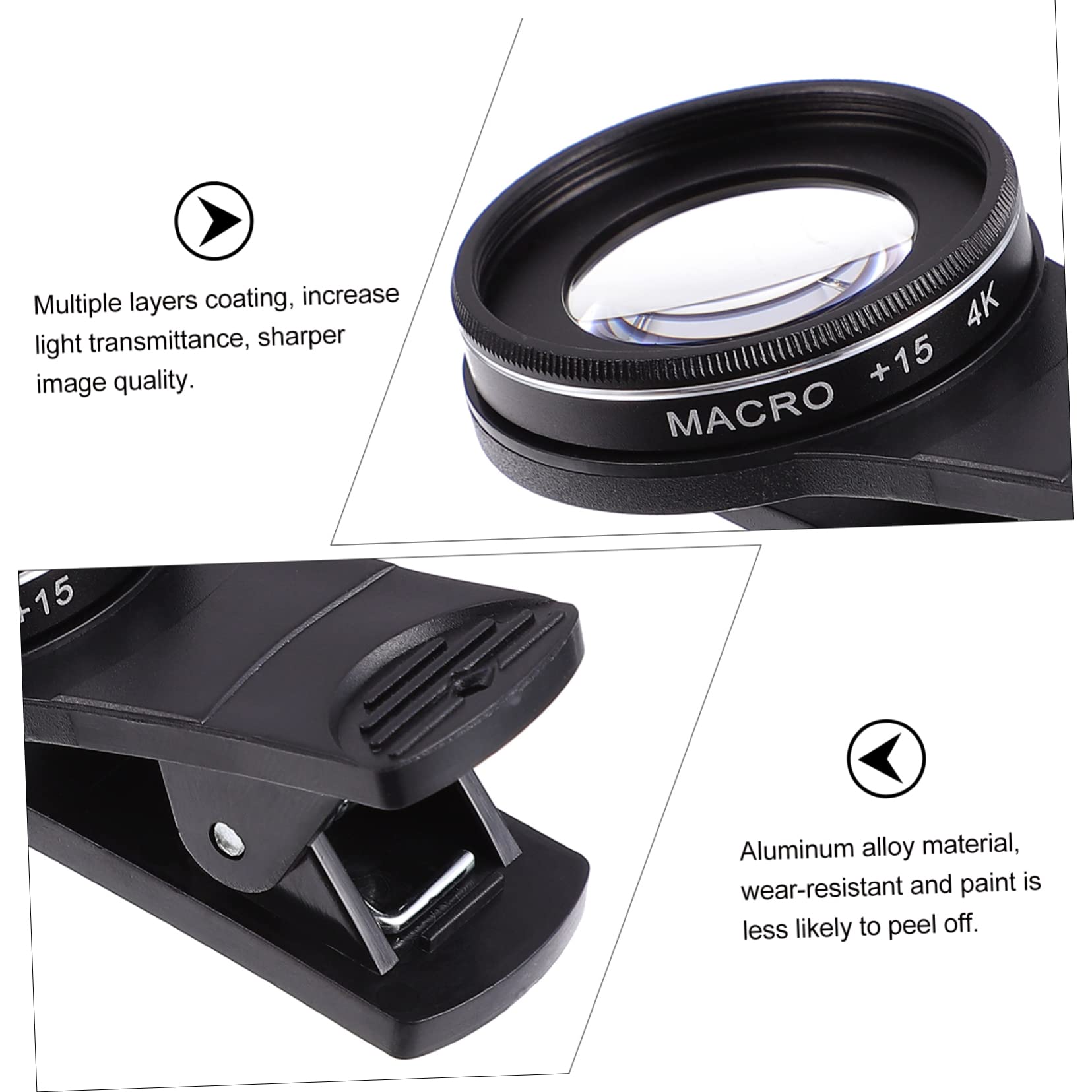 Mikinona 3-teiliges Makroobjektiv-Set Für Telefonkameras 37 Mm Weitwinkelobjektiv Keine Verzerrung (15x/30x)