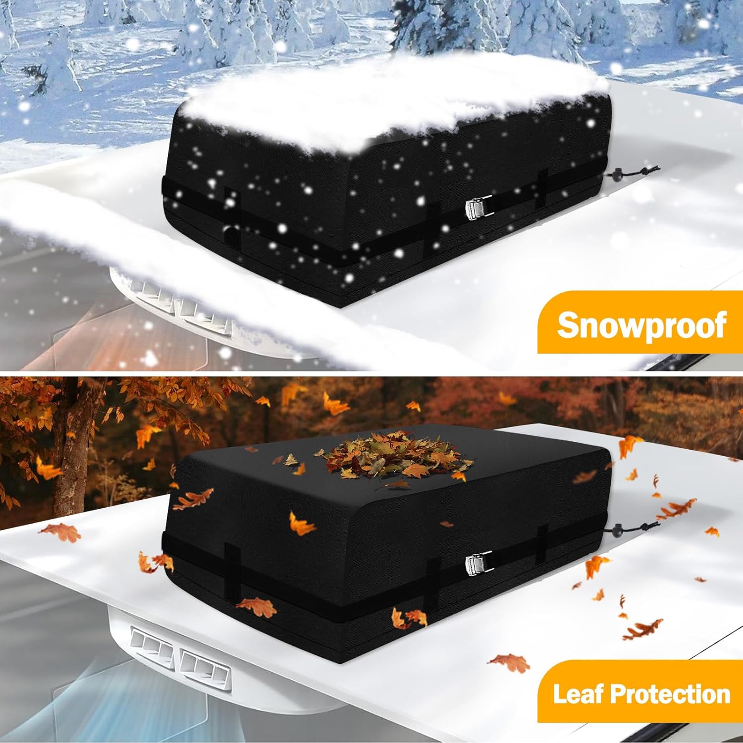 RV Air Conditioner Cover, 600D Heavy-Duty 3 Layer Insulated, Reinforced Windproof RV AC Covers for Roof, Compatible with Dometic Brisk II, Duo-Therm Brisk Air (32"D x 29"W x 15"H), Black - Image 6