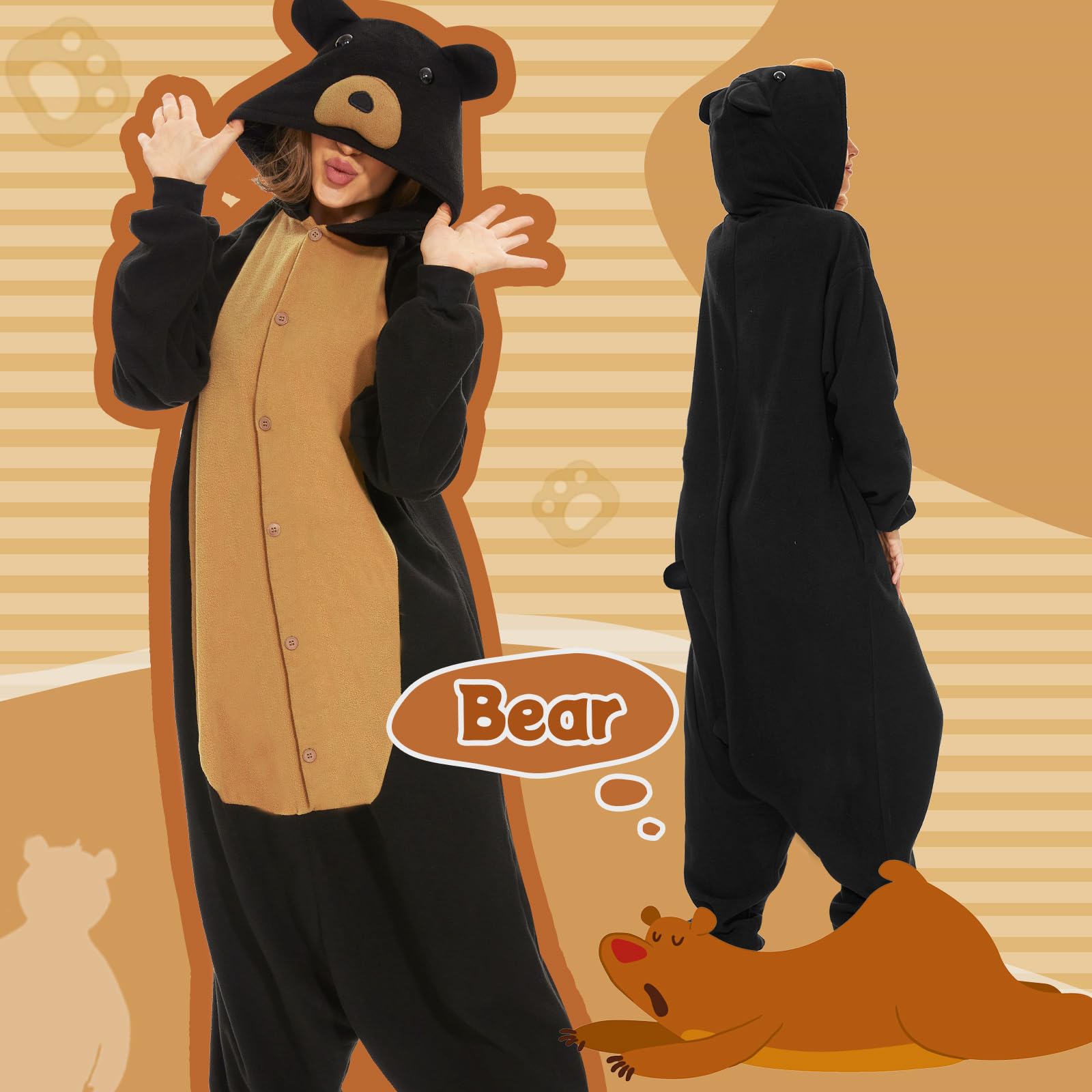 JONRRYIN Combinaison Pyjama Animal Femme, Onesie Kigurumi Adulte Grenouillere avec Masques d'animaux, Animaux Pyjama Combinaison Homme Cosplay pour Carnaval