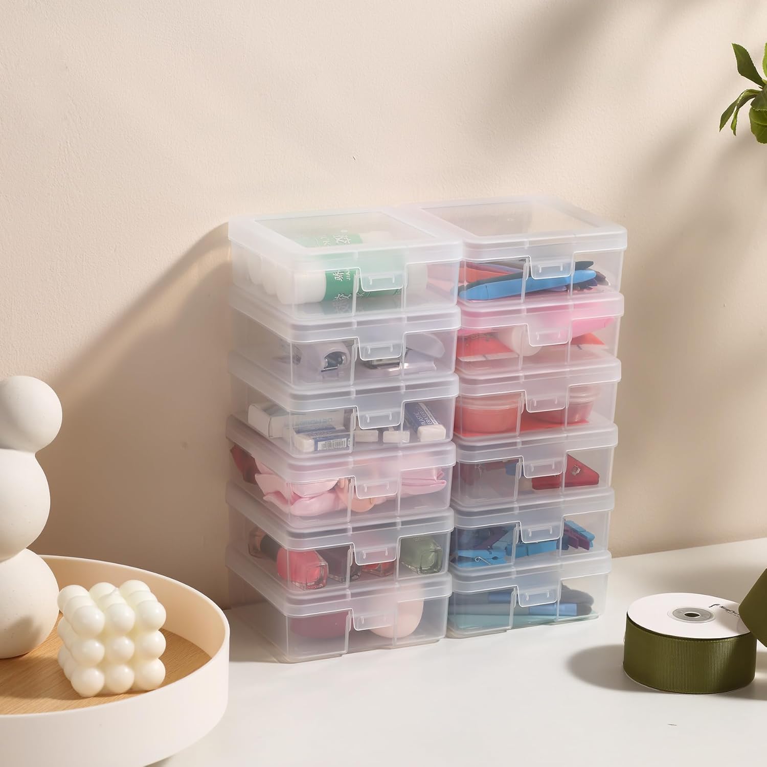 12 Pack Small Clear Plastic Storage Boxes with Lids, Craft Jewelry Life Item Organizer for Puzzles, Pens, Rings, Needle and Thread, Nail Polish, Remote Controls