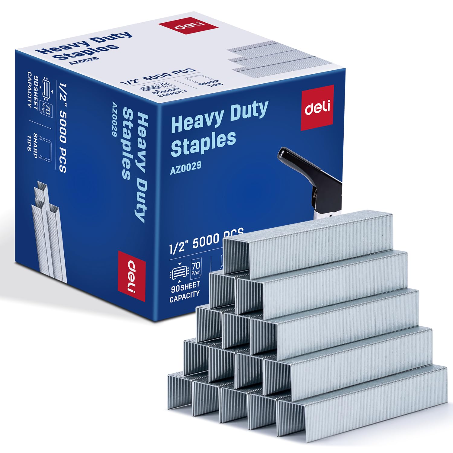 Deli Staples, Premium Heavy Duty Staples for Heavy Duty Staplers, 1/2'' Length, 90 Sheet Capacity, 100/Strip, 5000/Box