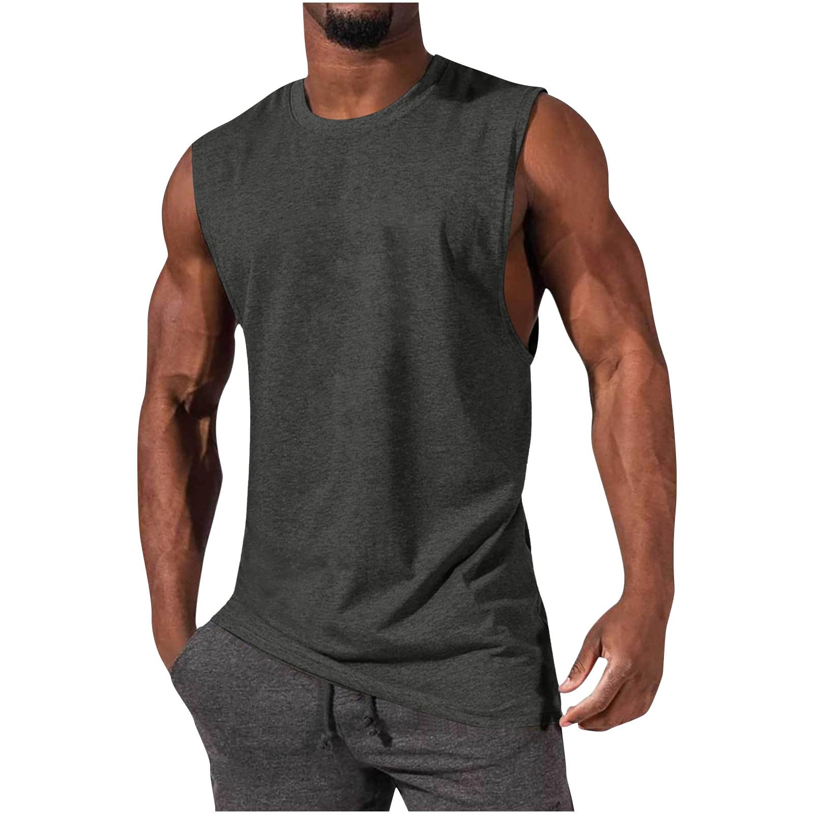Camiseta sin mangas para hombre, cuello redondo, secado rápido, sin mangas, holgada, cómoda, para gimnasio, entrenamiento, correr, atletismo muscular
