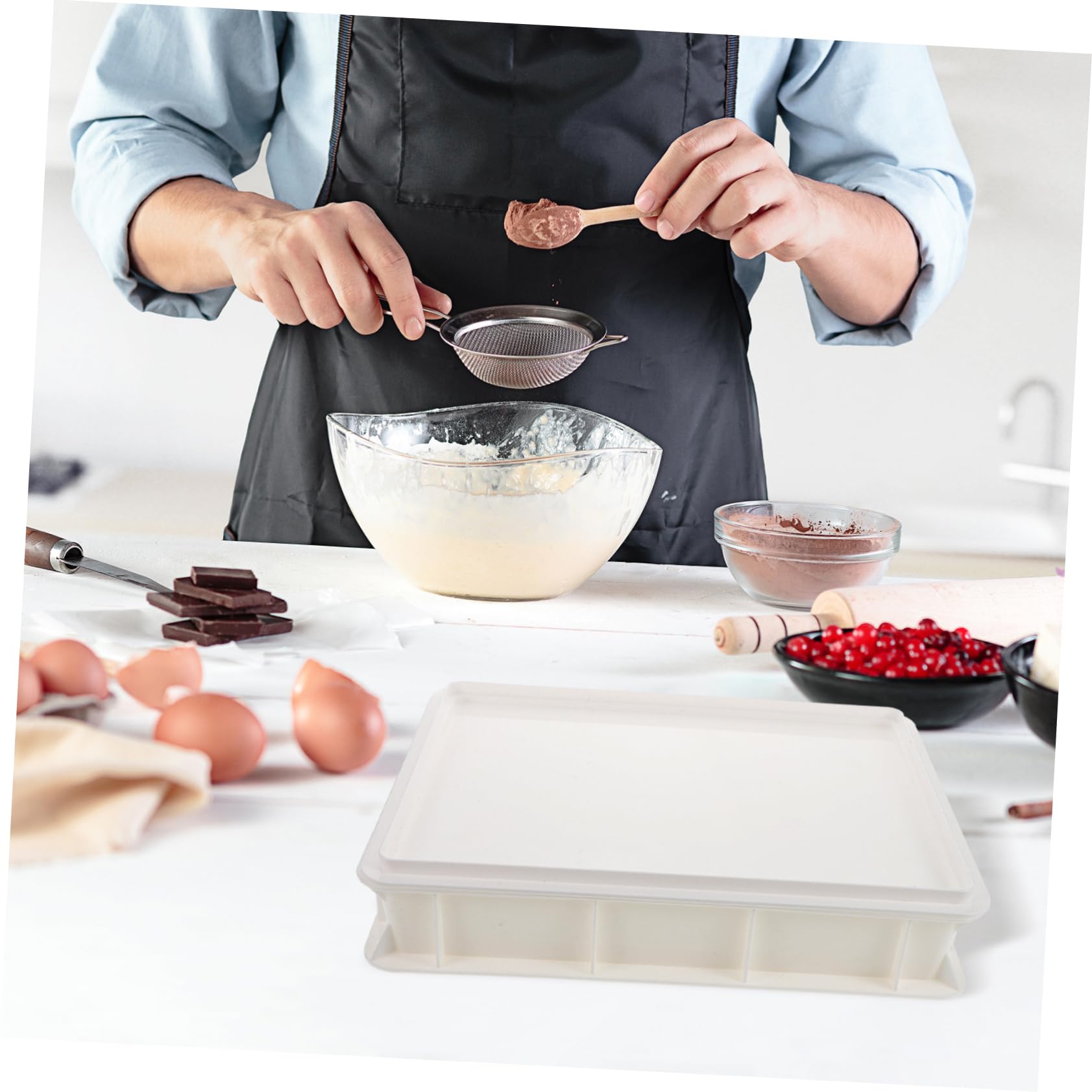 Récipient à Pâte à Pizza en Plastique avec Couvercle, Design Empilable pour Fermentation, Rétention D'humidité et Nettoyage Facile, pour Boulangerie Commerciale