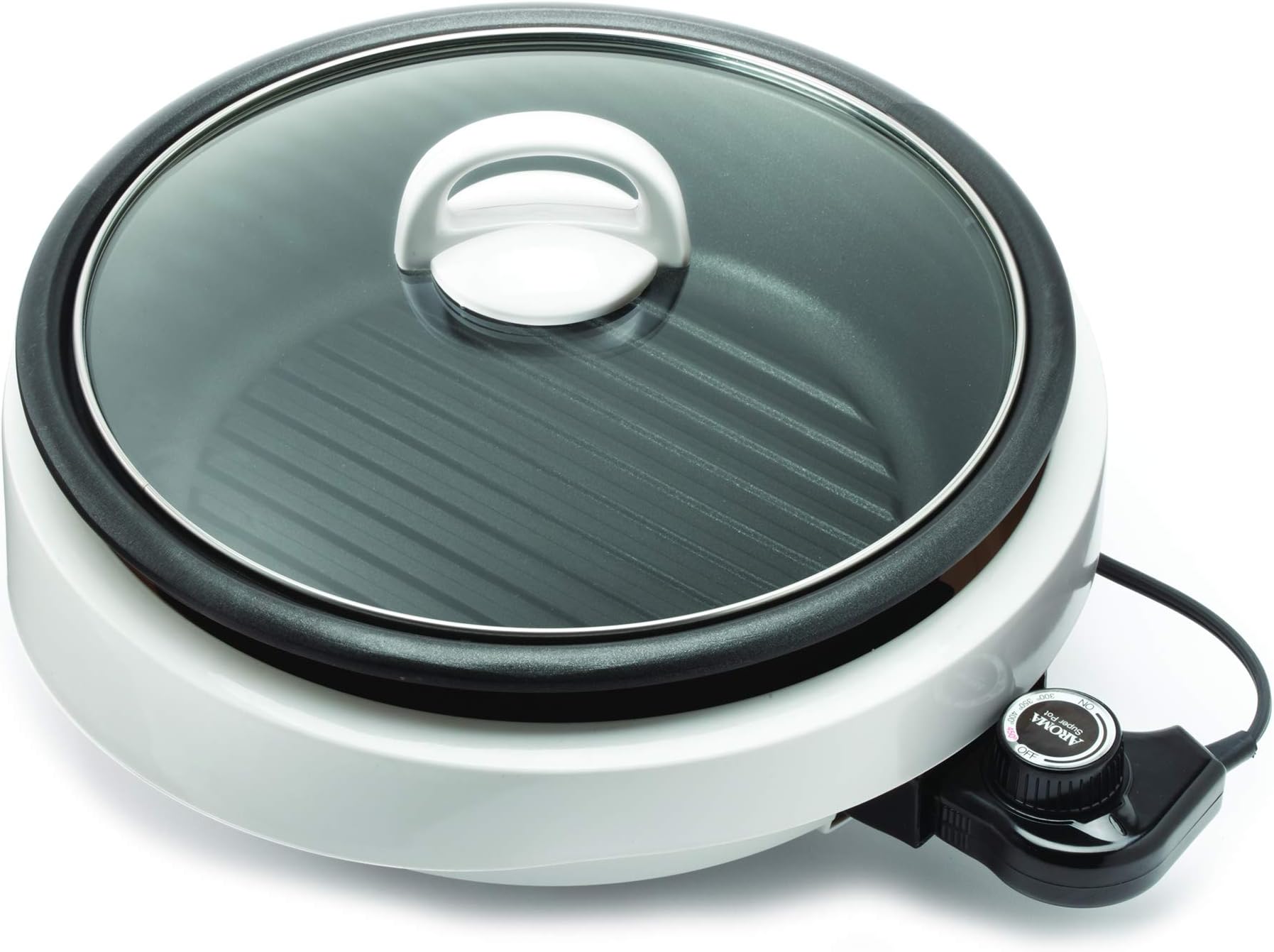 Housewares GRILLET 3 in 1 Indoor Grill Pot, Slow Cooker and Steamer with Temperature Control, Smokeless Nonstick Electric Grill with Tempered Glass Lid, 3 Quart, 10 Inch