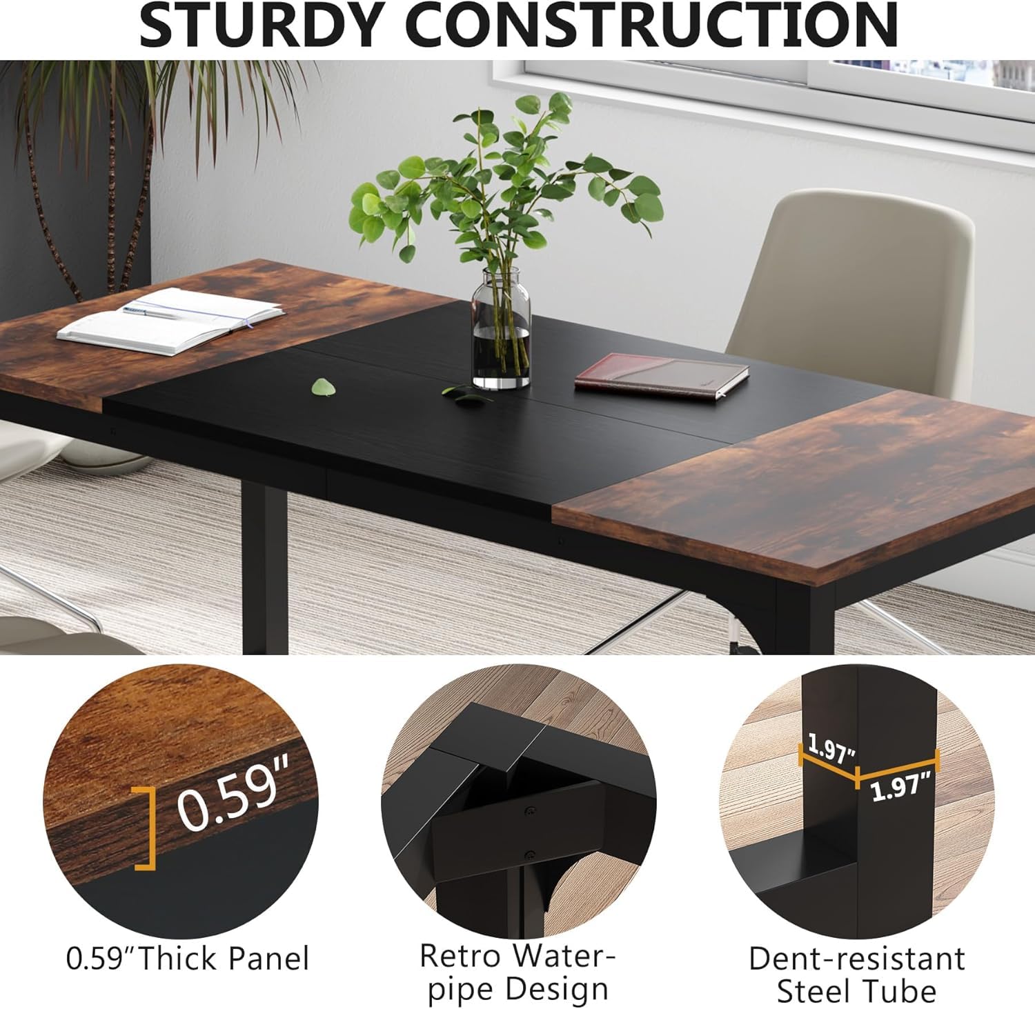 Lailang 180cm Escritorio, Mesa Escritorio Grande, Mesa Portatil Ordenador, Mesa Oficina Despacho, Escritorio 180x80, 180 x 80 x 75 cm, Rustic Brown/Black