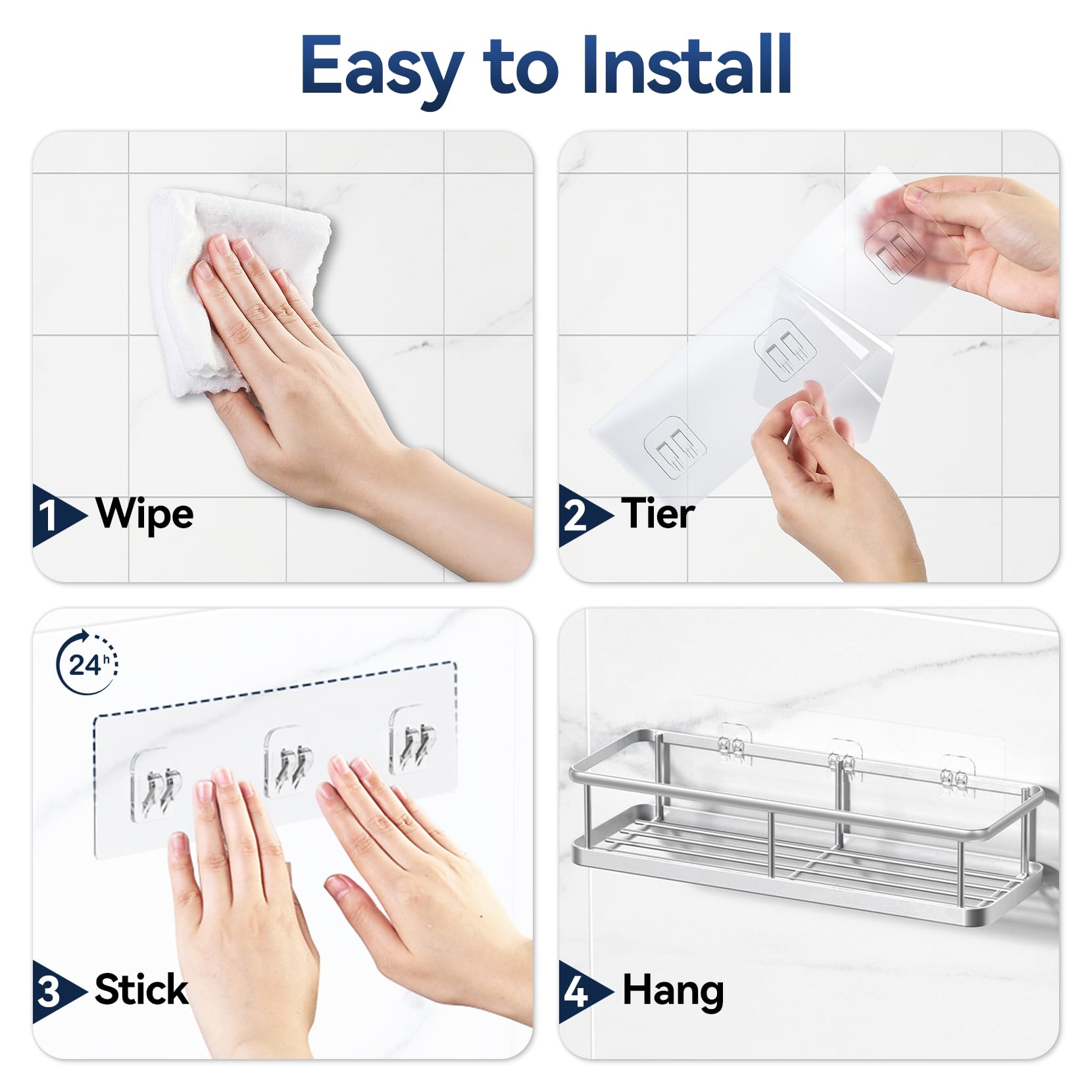 YASONIC Estante de ducha sin taladrar, 3 unidades, estante de ducha inoxidable sin taladrar, estante de baño de gran capacidad, estante de baño, soporte para champú, soporte para ducha, cocina,