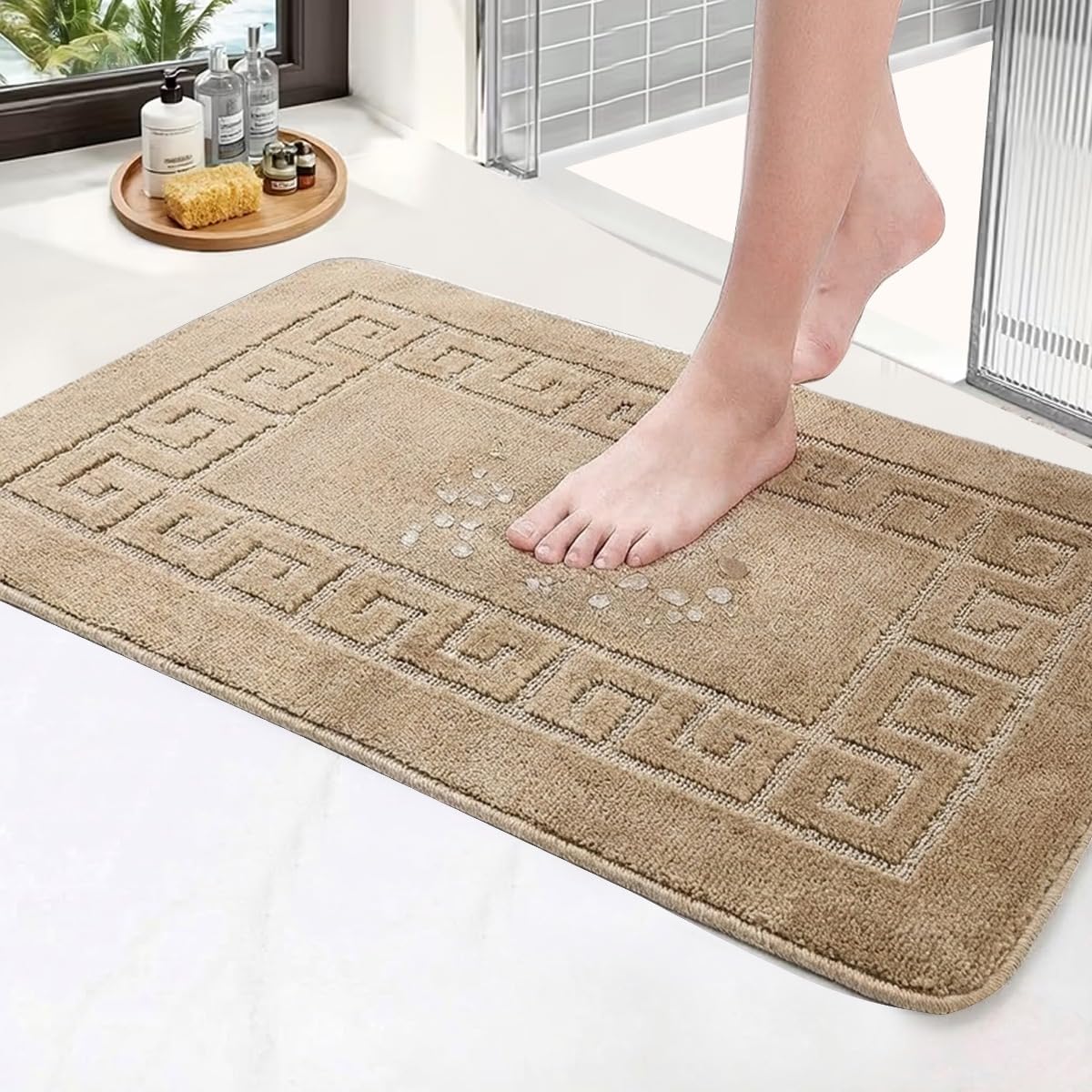 PHP Non Slip Large Front Door Mat, 50 x 80 cm Washable, Anti Slip and Waterproof Rug, Outdoor and Indoor Rug, Gel Backed Dirt Trapper Kitchen Door Mat - Beige