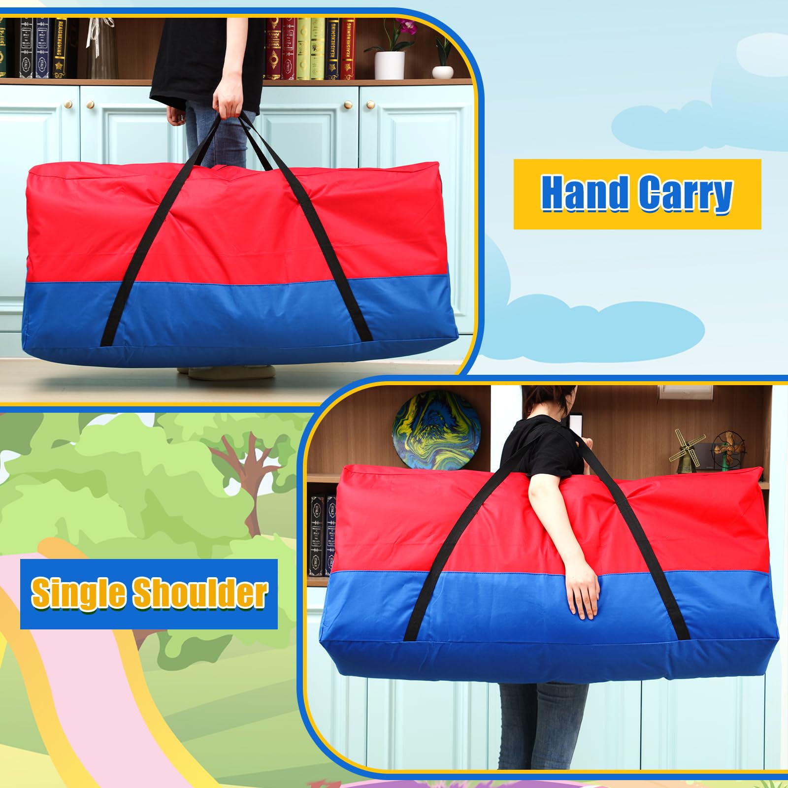 Bolsa gigante de transporte y almacenamiento de juegos 4 en fila con asa y cremallera duradera de 47 x 12 x 20 pulgadas, bolsa de transporte grande para Jumbo 4 en una fila para niños, al aire 6