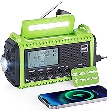 Crank Radio DAB/FM with Battery 5000 mAh, Portable Solar Radio with LED Torch & Reading Light, DAB+ Construction Site Radio RDS Function, Emergency Digital Radio SOS Alarm for Hiking, Camping, Outdoor (Green)