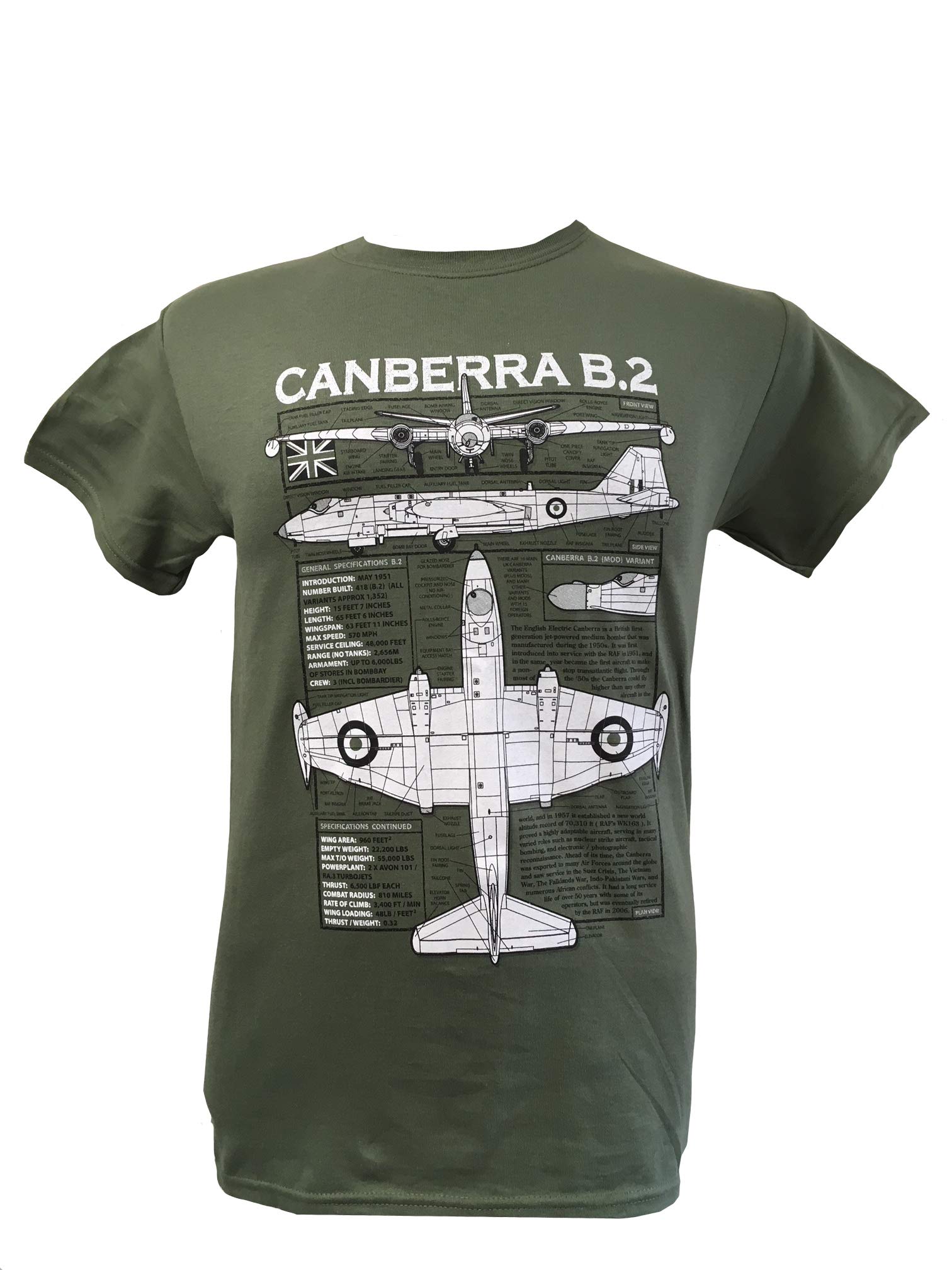 The Wooden Model Company LtdEnglish Electric Canberra Royal Air Force Aircraft Military T Shirt with Blueprint Design