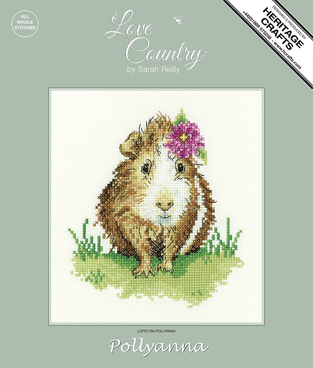 Heritage Crafts Blue Cross Stitch Kit – Pollyanna Guinea Pig (Aida) Love Country