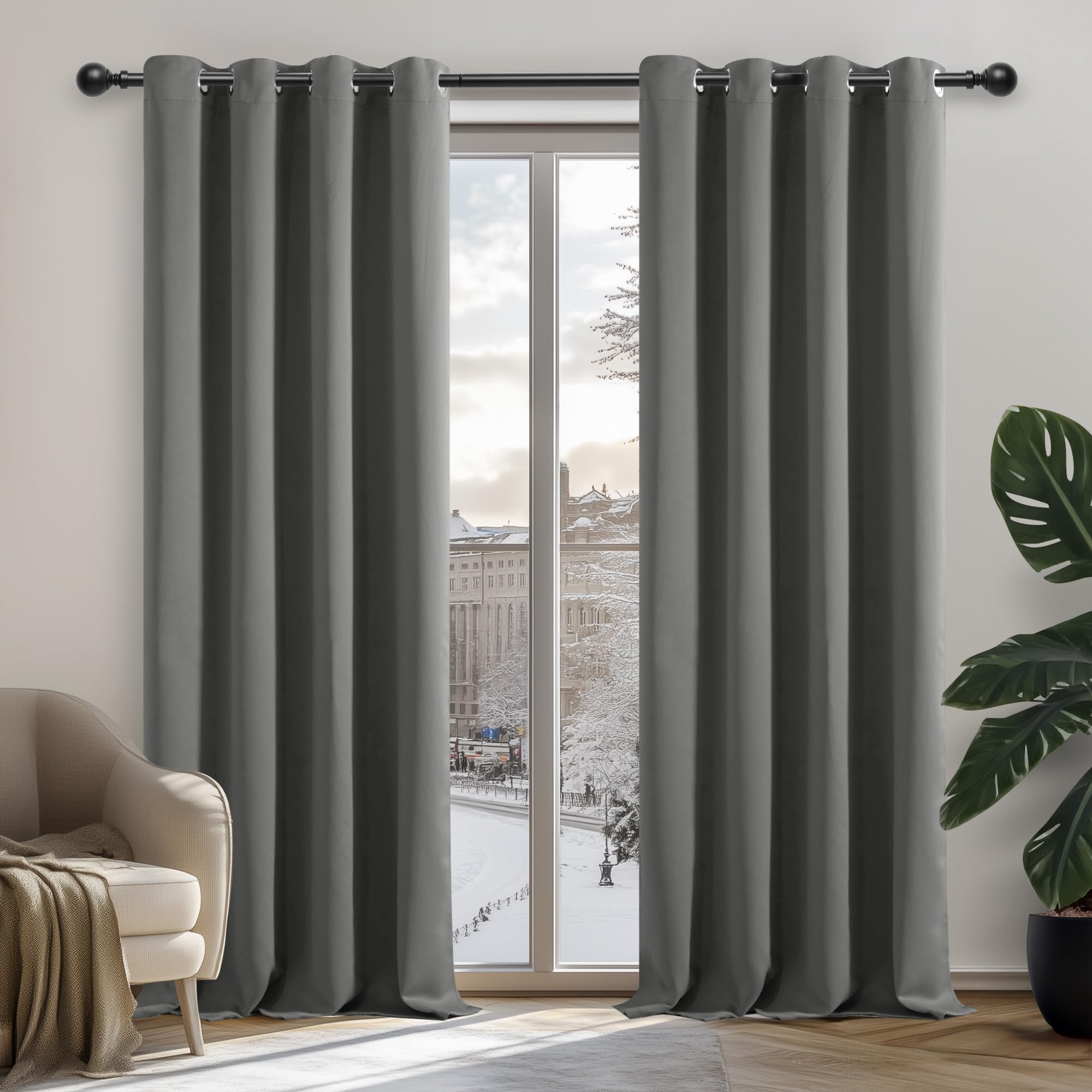 Deconovo Cortinas Opacas 2 Piezas Cortinas Salon Cortinas Termicas aislantes Frio y Calor 140x245cm para Dormitorio con Ojales Gris Claro