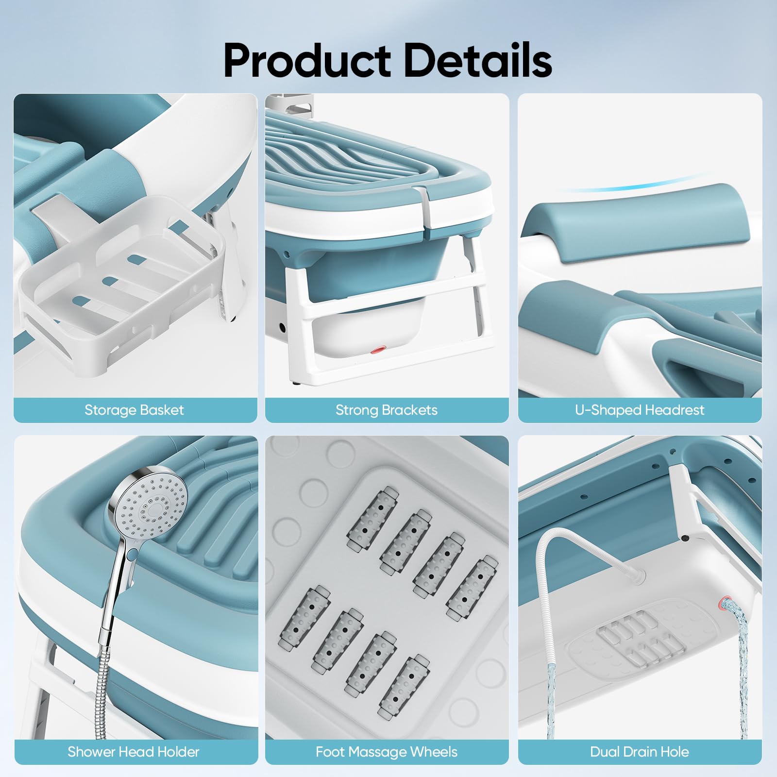 Faltbare Badewanne Erwachsene,157 x 58 x50 cm mit Isolierabdeckung neigbarer Rückenlehne erhöhtem Sitz U-förmiger Kopfstütze und Fußmassagerollen zwei Abflussöffnungen geeignet Duschen Balkone
