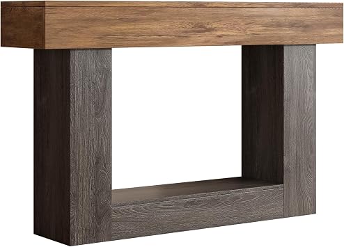 LIVEHOM 47" Console Table, Farmhouse 2-Tier Entryway Table with U-Shaped Base, Wooden Rectangular Sofa Table Behind The Couch for Entrance, Hallway, Foyer, Living Room