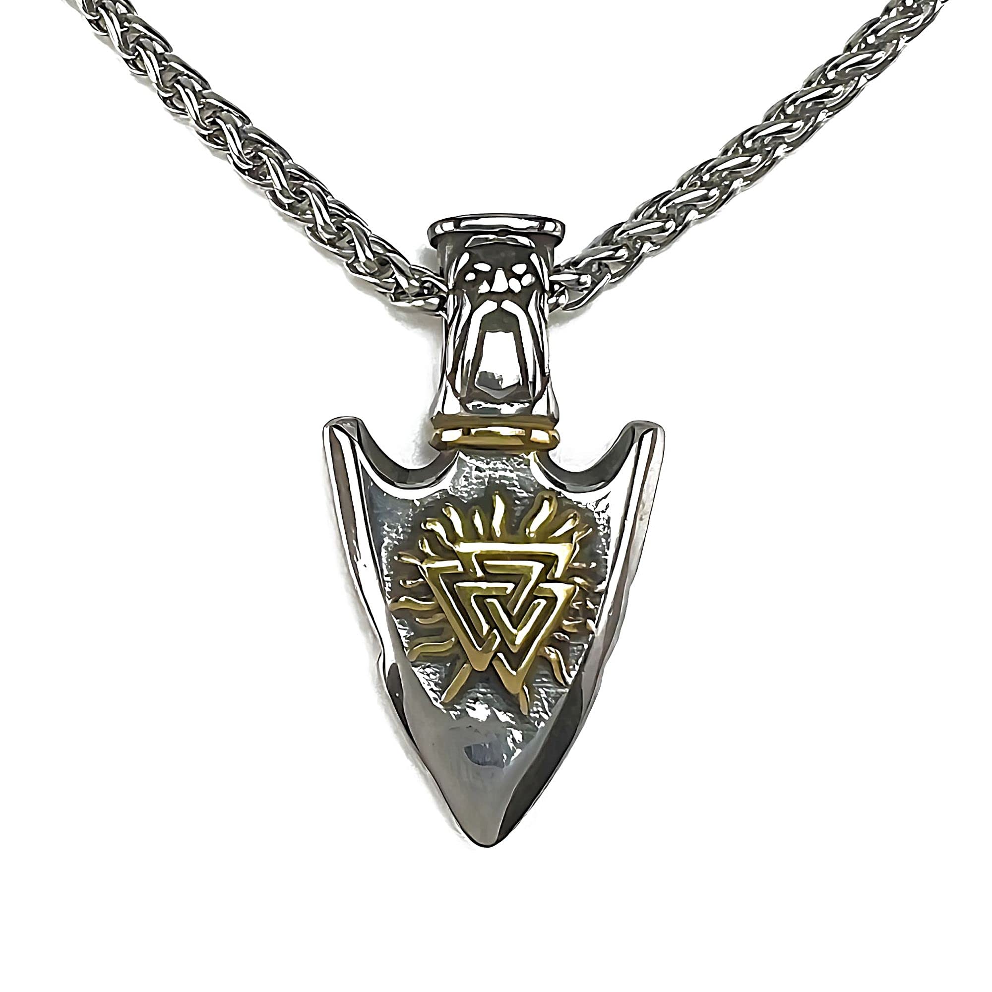 FANCY-J Norse Vikings Arrow Talisman Necklace, Stainless Steel chain for men and women Vintage Original men Jewelry norse pagan Viking Mjolnir Hammer Amulet Pendant (Gift Packaging)
