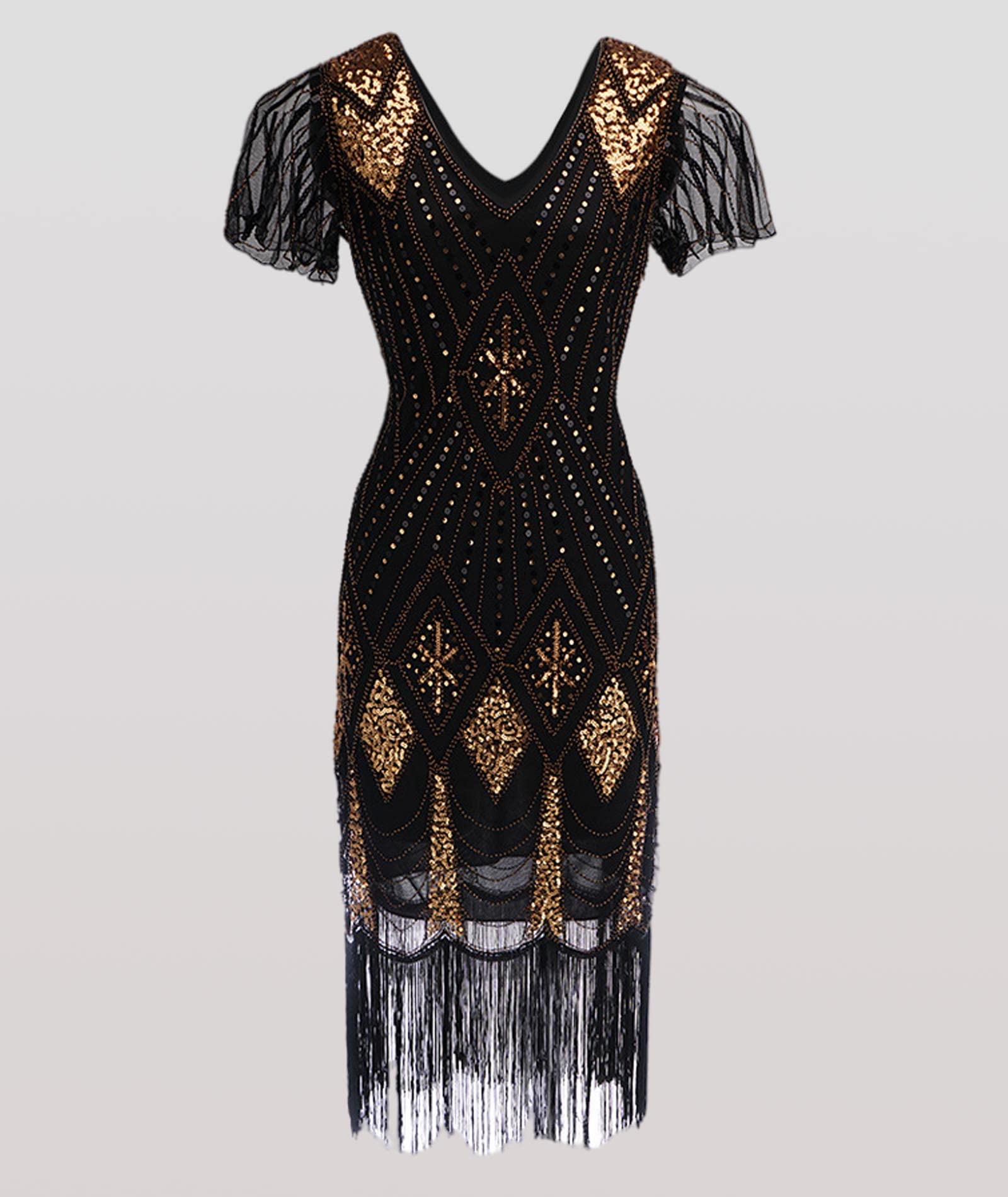 xxxiticat Robe vintage des années 1920 pour femme - Robe à franges Gatsby à paillettes - Ourlet à pompons - Robe de cocktail, de bal de fin d'année, de soirée, de costume
