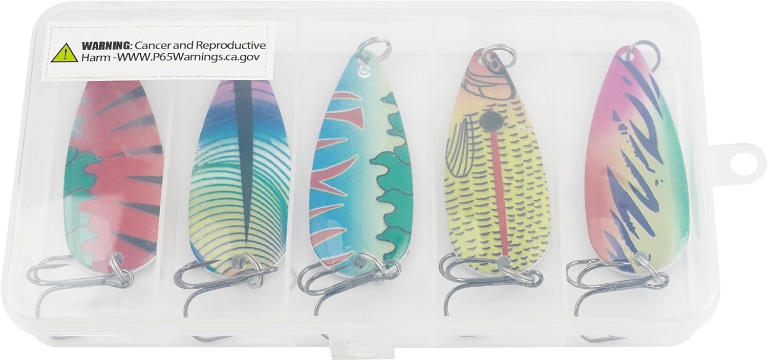 Fishing Spoons Saltwater Fishing Lures,5pcs Trolling Spoon Lure with Treble Hooks Metal Jigs Lures for Bass Trout Tuna Salmon Grouper Freshwater Saltwater