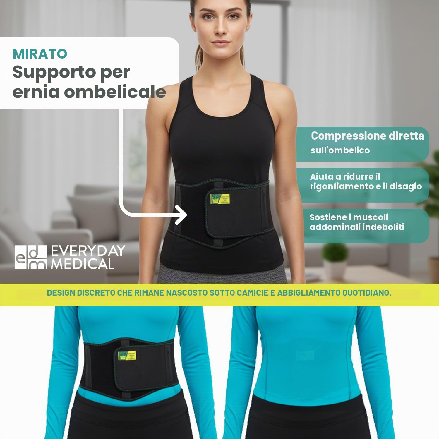 Everyday Medical Cintura Ernia Ombelicale Ergonomica Cinto Elastico Per Ernia Addominale per Donne e Uomini I Cinto per Ernia Ombelicale con Pad di Compressione per Alleviare il Dolore I L/XXL