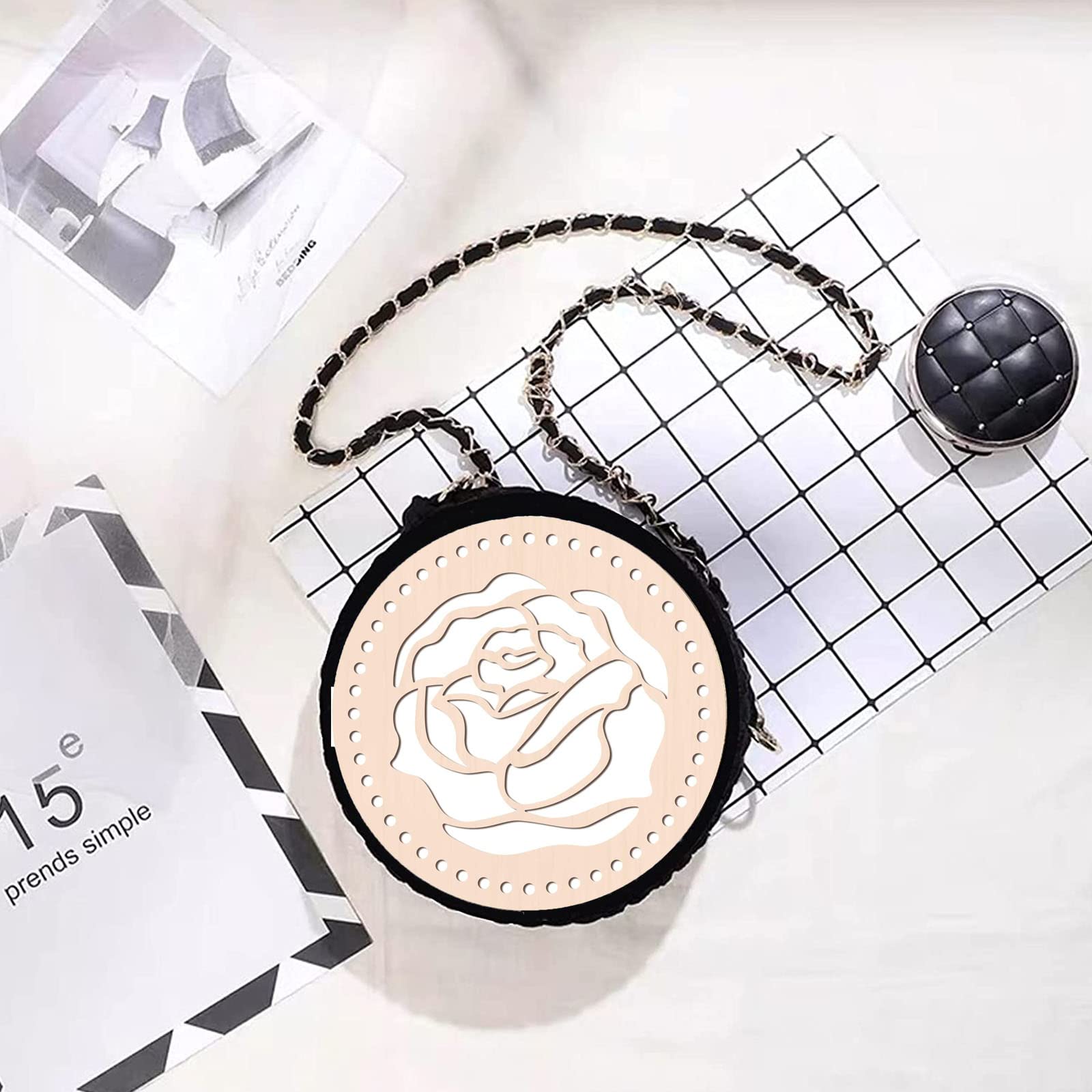 DAWENHA Fond De Panier En Bois Vierge Sac Rond Vannerie Crochet à