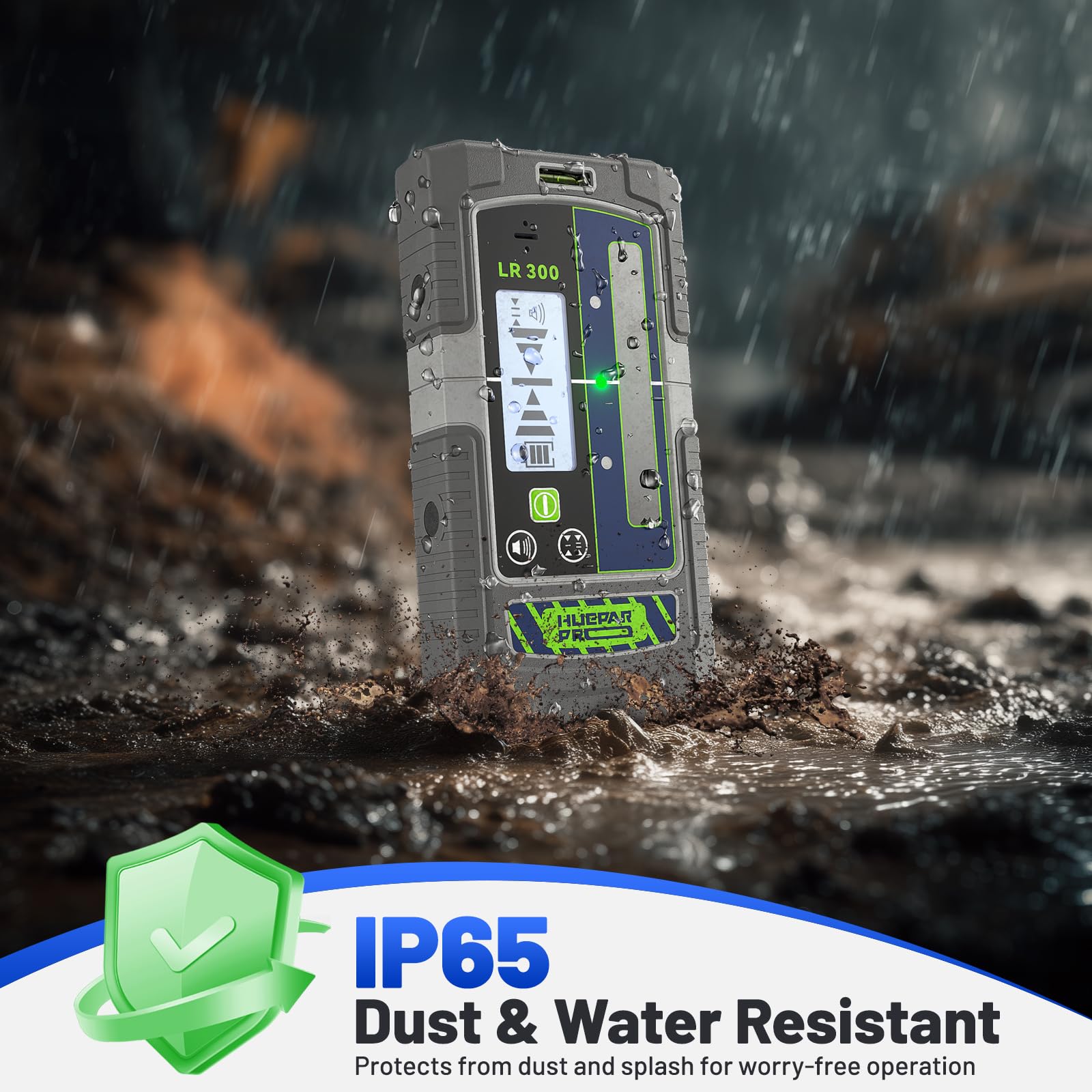 Huepar Pro Récepteur Laser Mode Impulsion Détecteur de Ligne pour Niveaux Laser, Extérieur 60 m, Modes Double Précision, Étanchéité IP65, Pince Magnétique, LCD+LED, Autonomie de 20 Heures