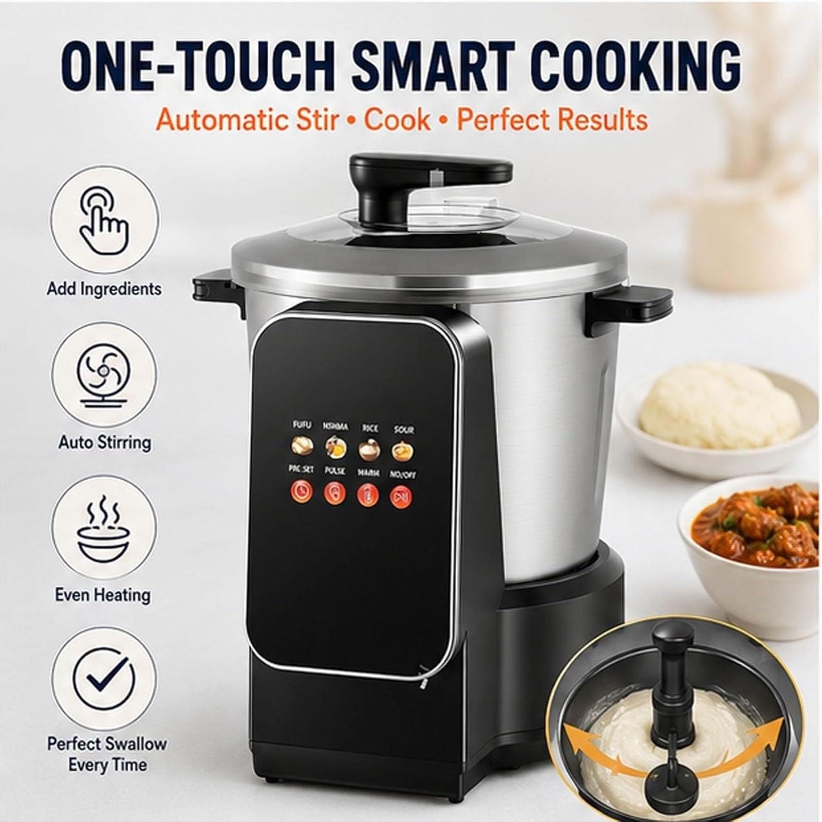 Robot da cucina, 6 l 900 w, macchina Fufu elettrica automatica da 6 l